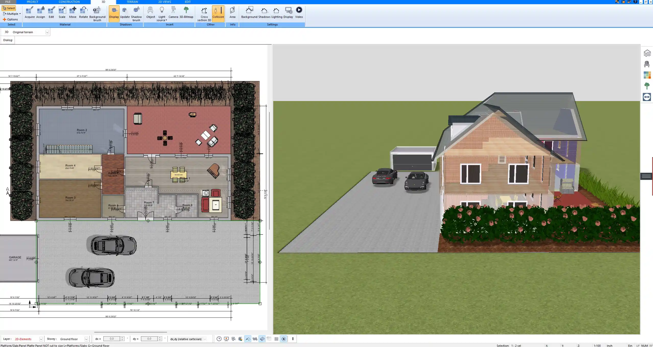 Example of a modern open-concept ranch floor plan designed with Plan7Architect software