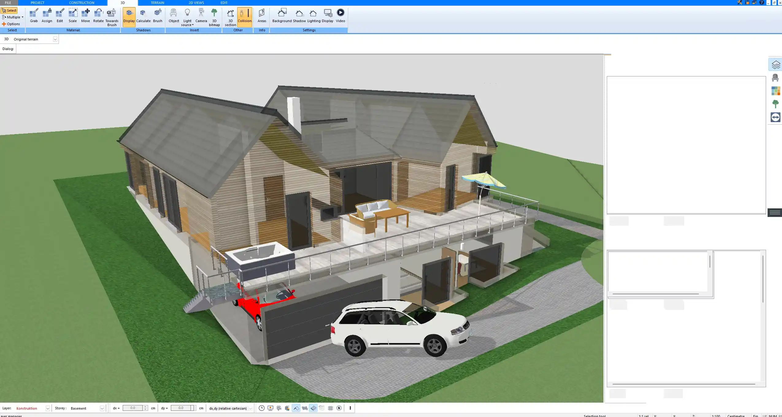Exterior view of a planned home rendered in 3D with Plan7Architect