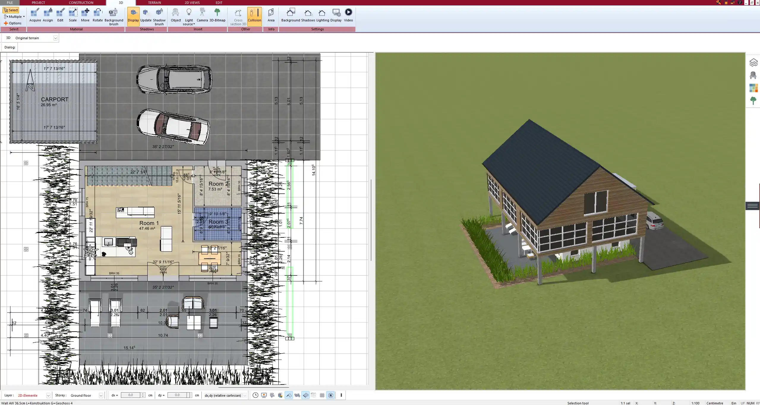 Floor plan of a single-family home created in Plan7Architect – shown in 2D view with accurate room dimensions