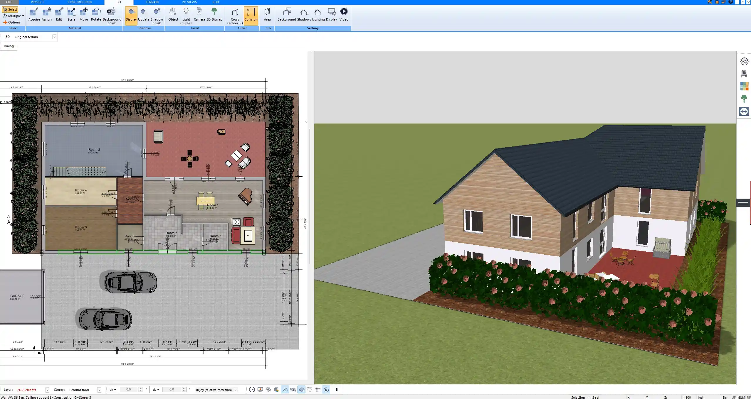 Luxury open floor plan designed with Plan7Architect – spacious living and dining area in 3D view