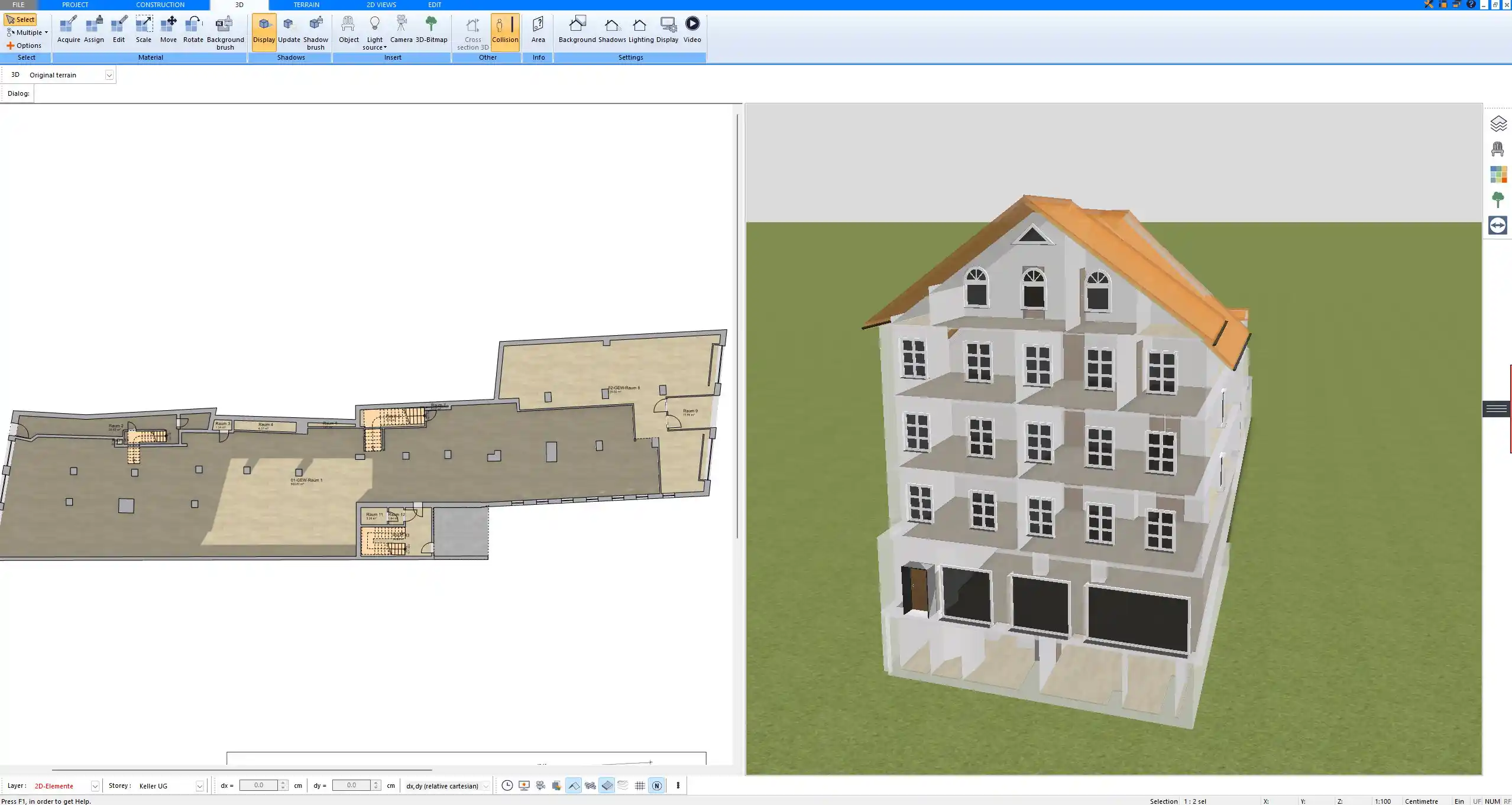 Outdoor–indoor connection in a ranch plan visualized in 3D with Plan7Architect