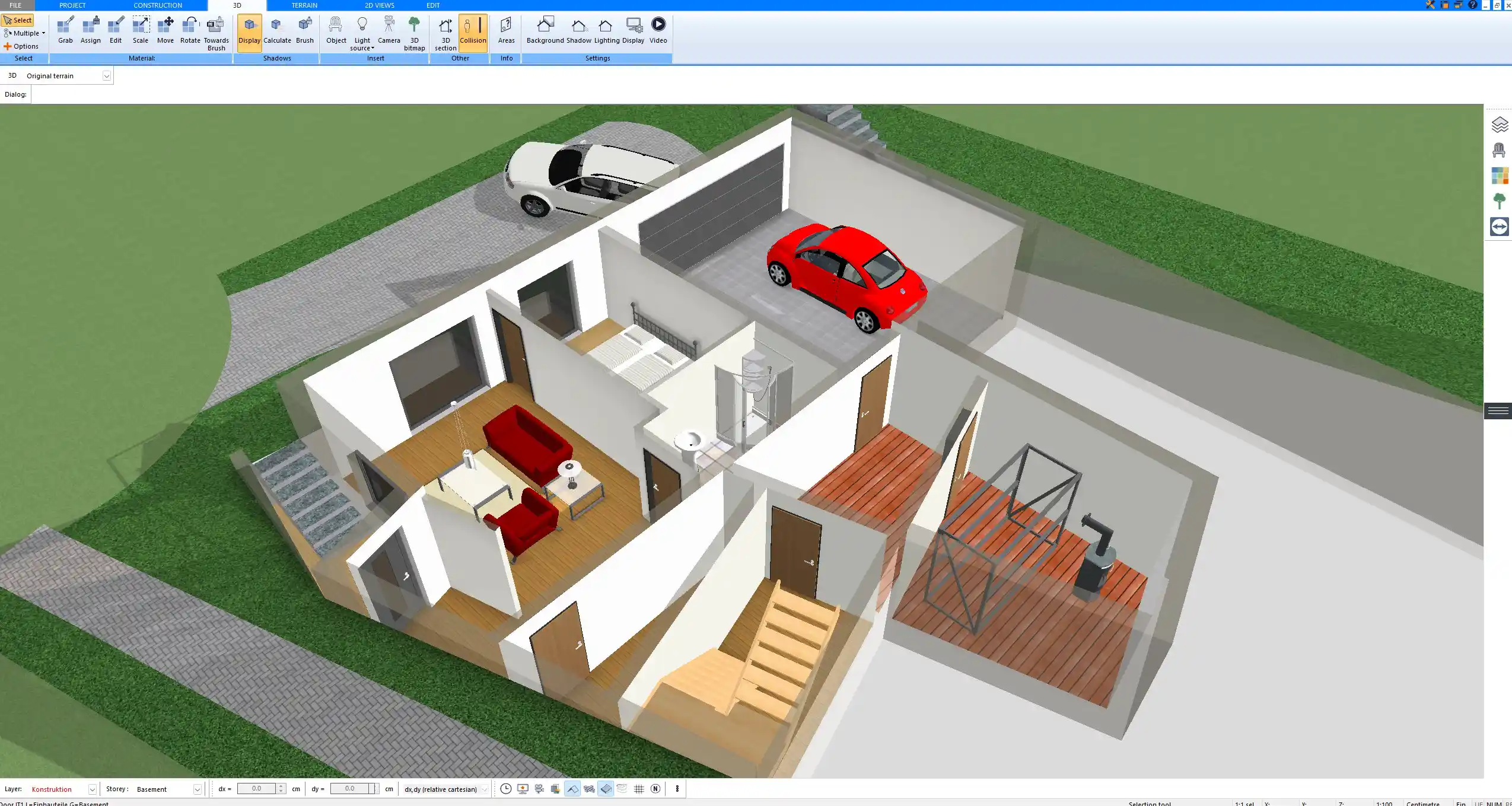 3D exterior view of stacked shipping containers designed with Plan7Architect
