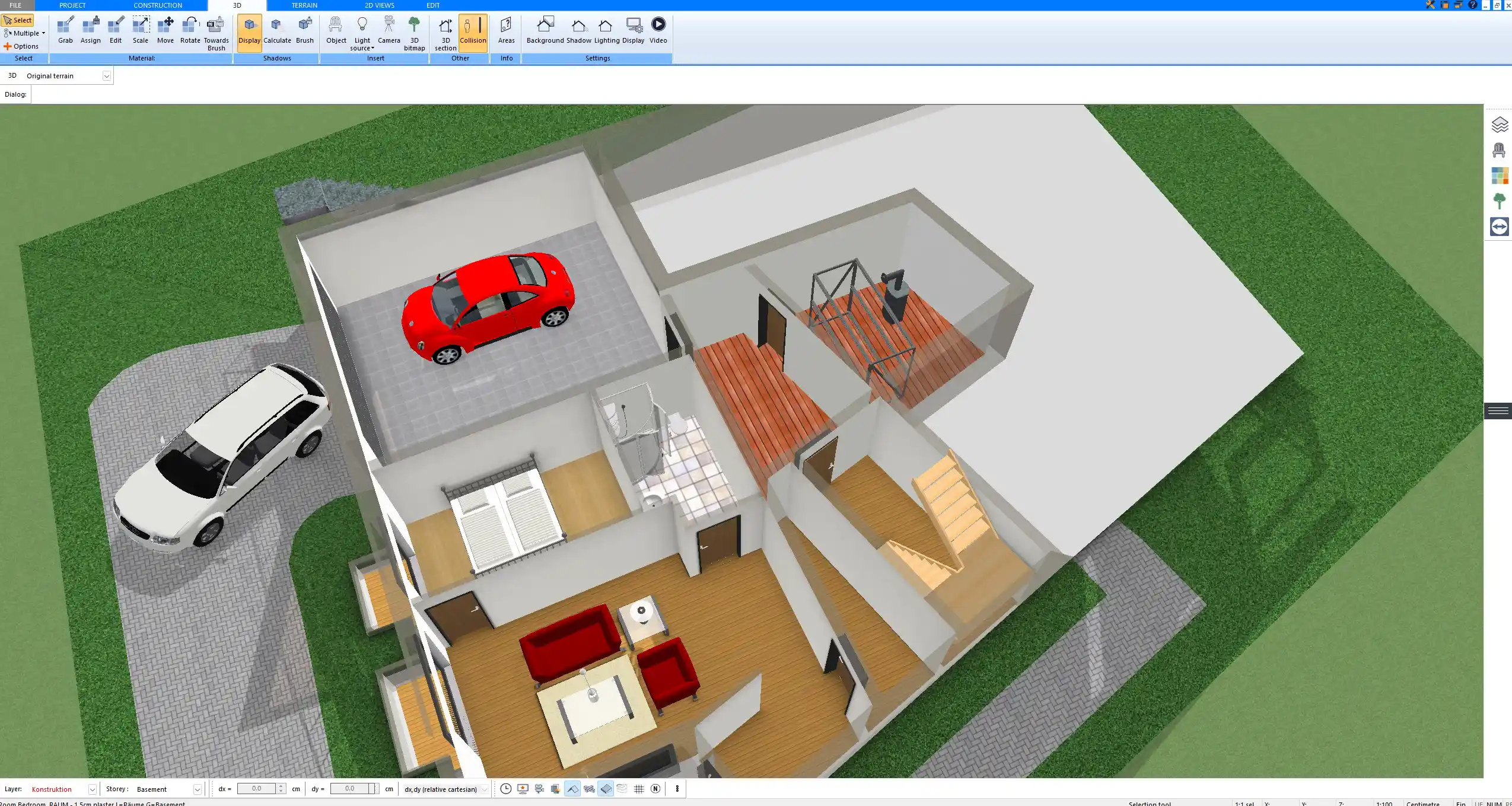 3D visualization of a modern one story home designed in Plan7Architect
