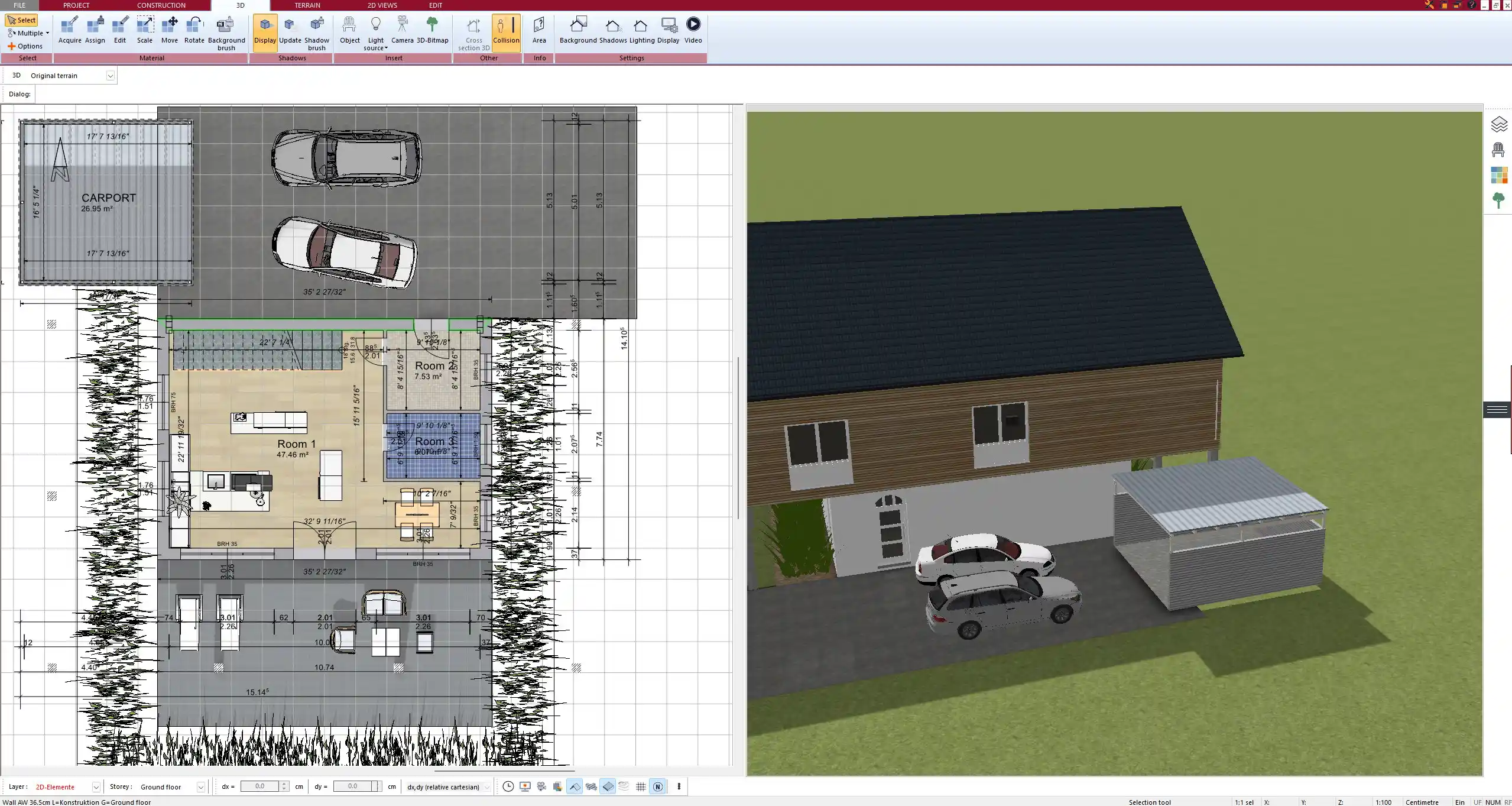 3D visualization of a simple and cost-effective house extension made with Plan7Architect