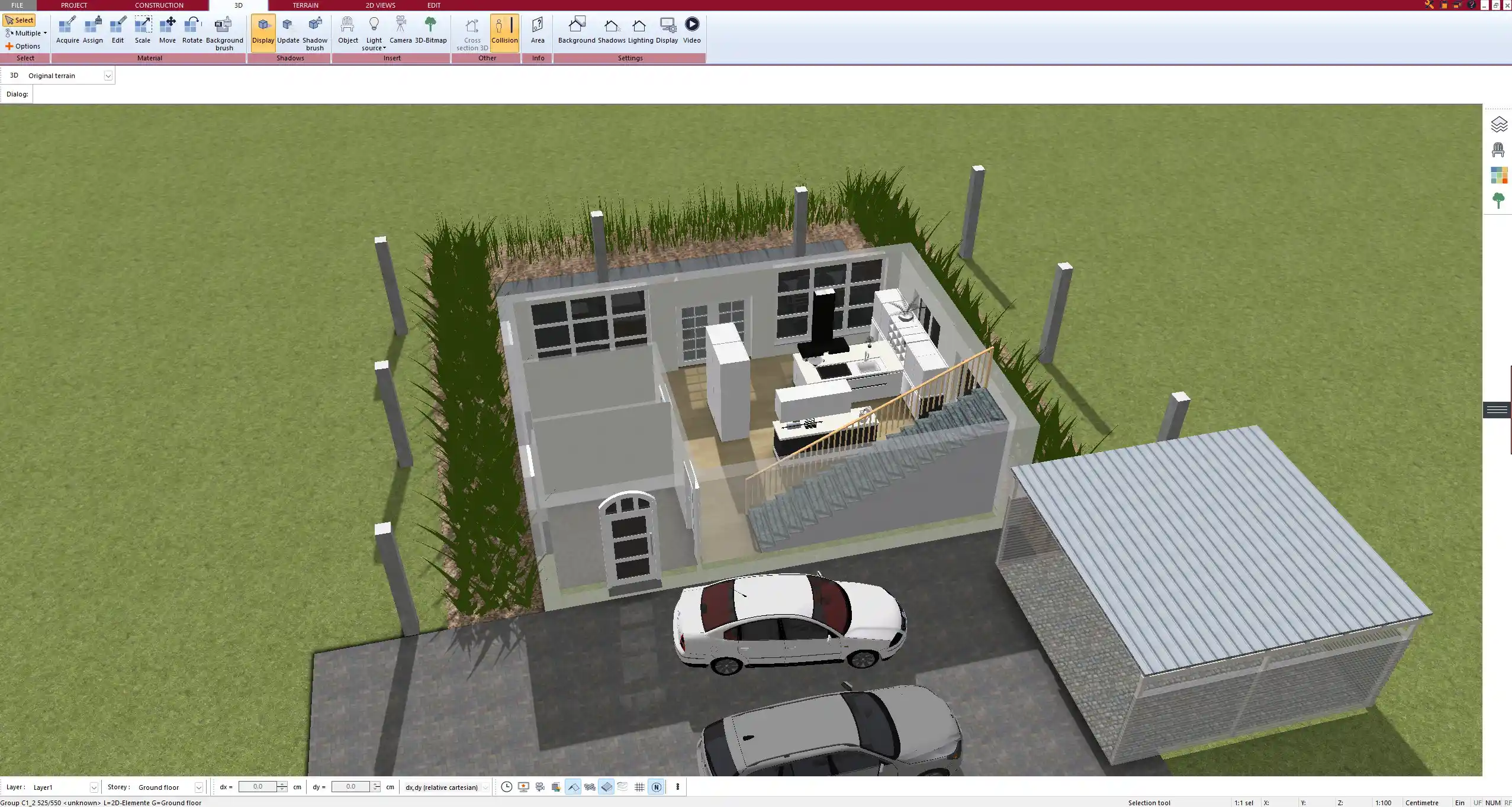 Detailed layout showing kitchen and living area expansion made with Plan7Architect