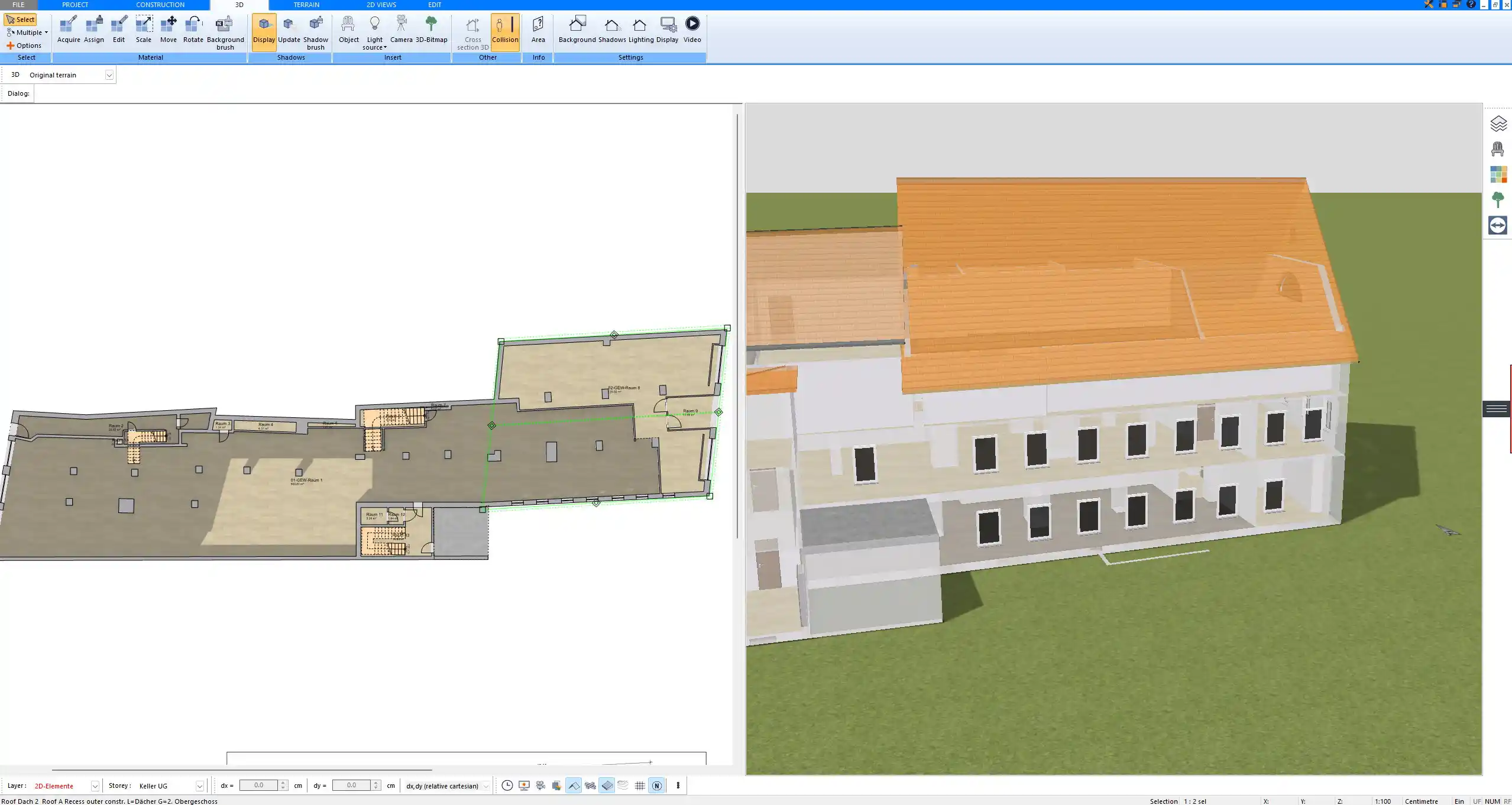 Exterior view of a house extension seamlessly integrated into the existing building, created with Plan7Architect