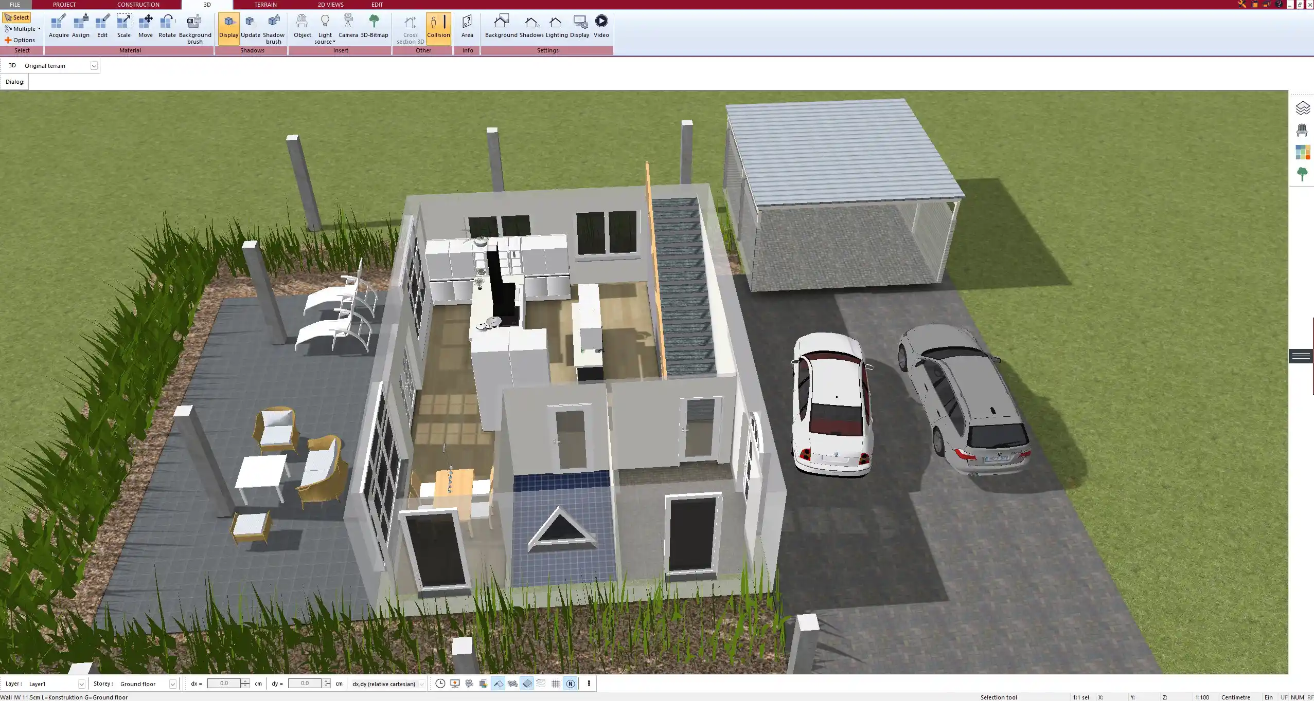 Farm house floor plan created with Plan7Architect – open living and kitchen layout in 2D view