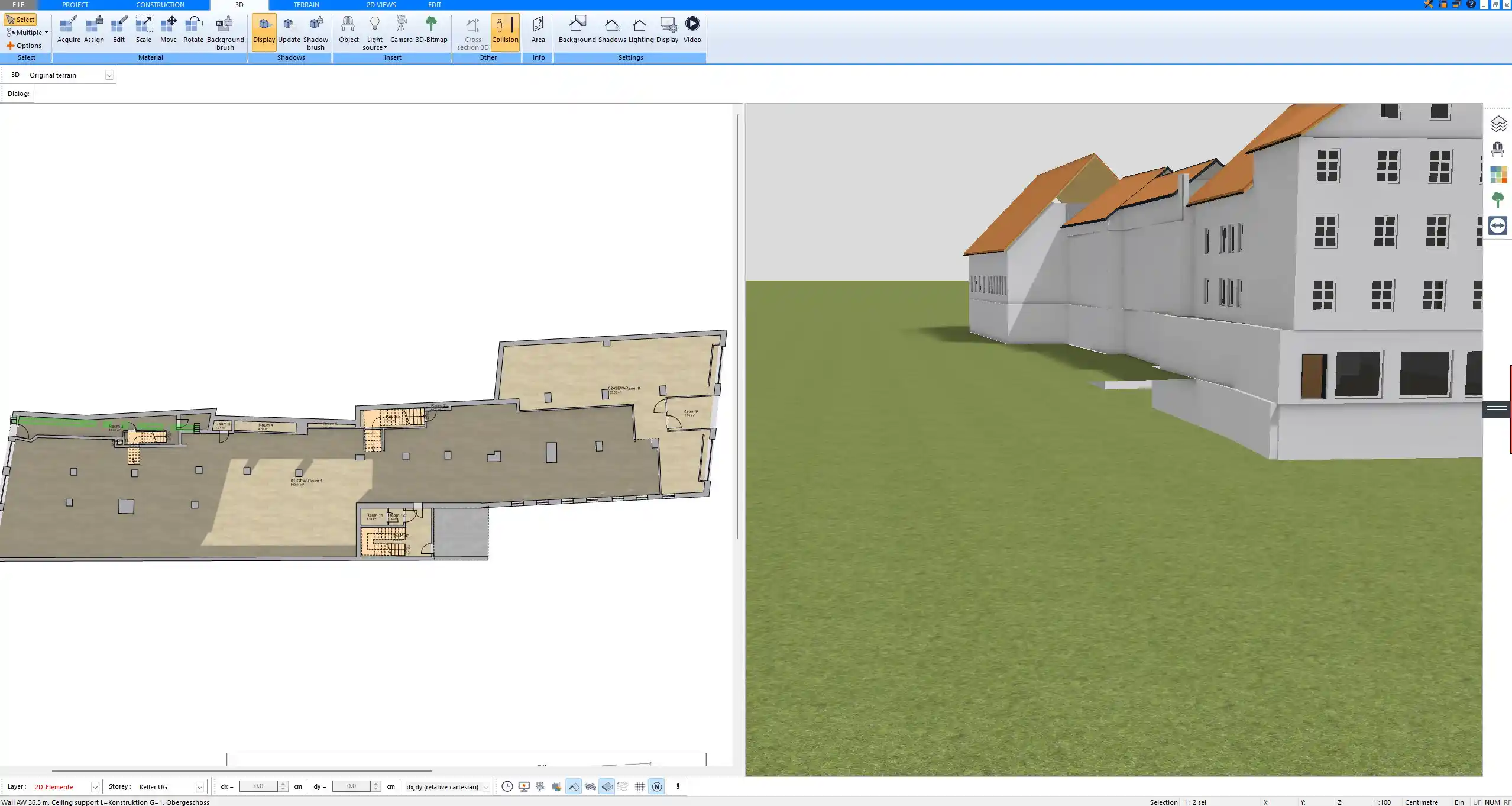 Floor plan outline with outer walls created in Plan7Architect