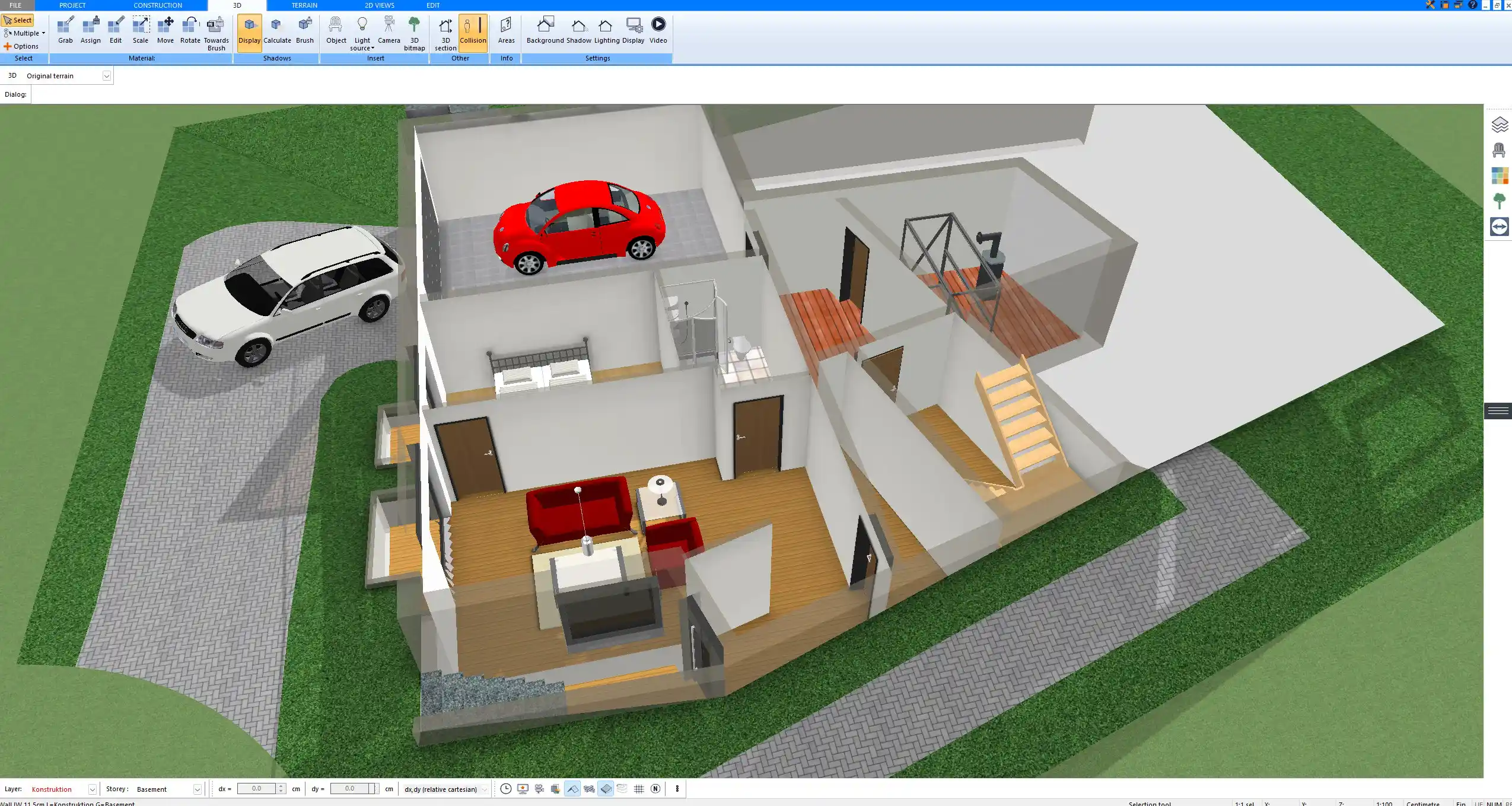 Interior view of an extended living area designed in Plan7Architect software