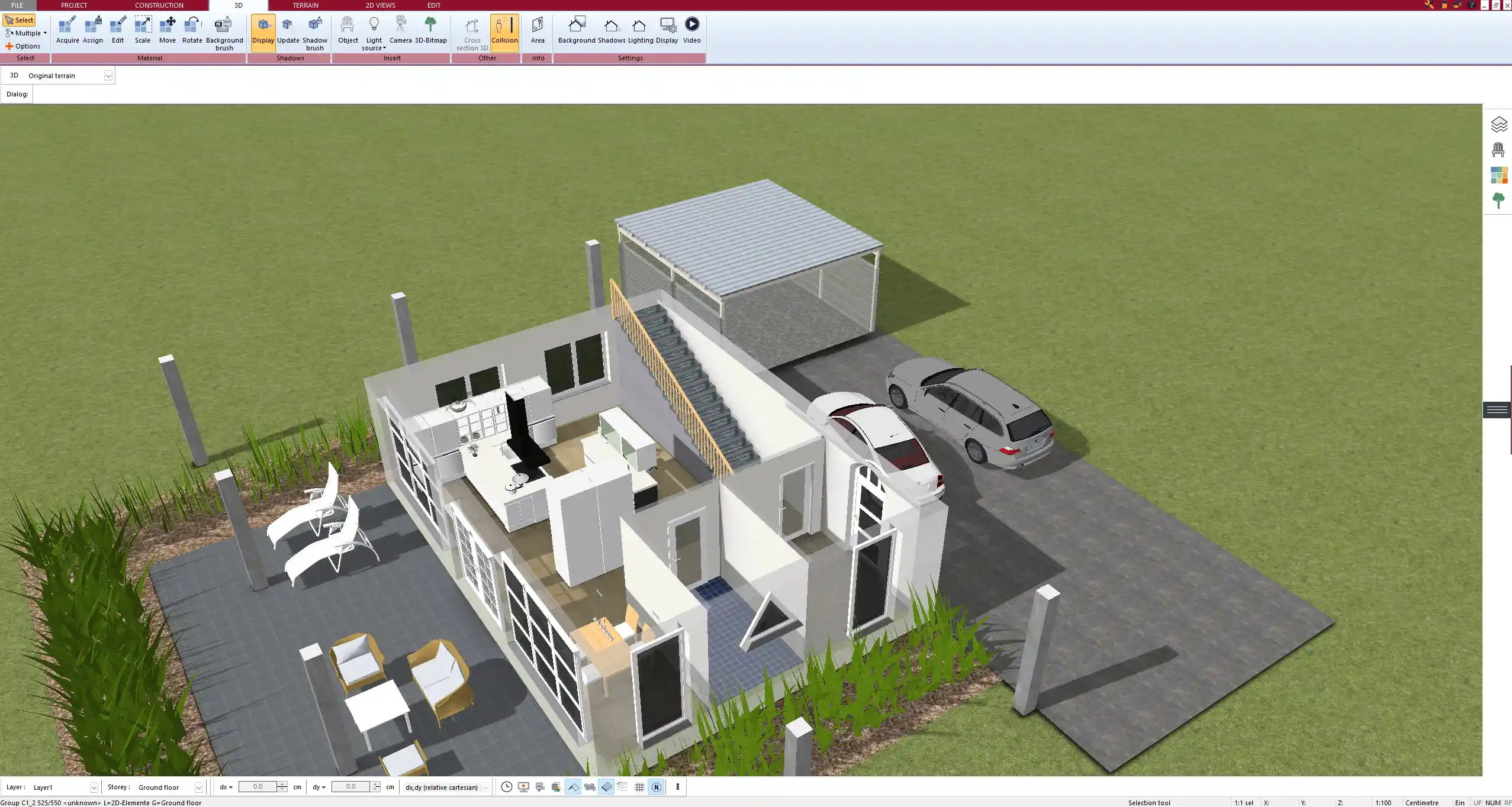 Minimalist interior layout with built-in storage, visualized in Plan7Architect