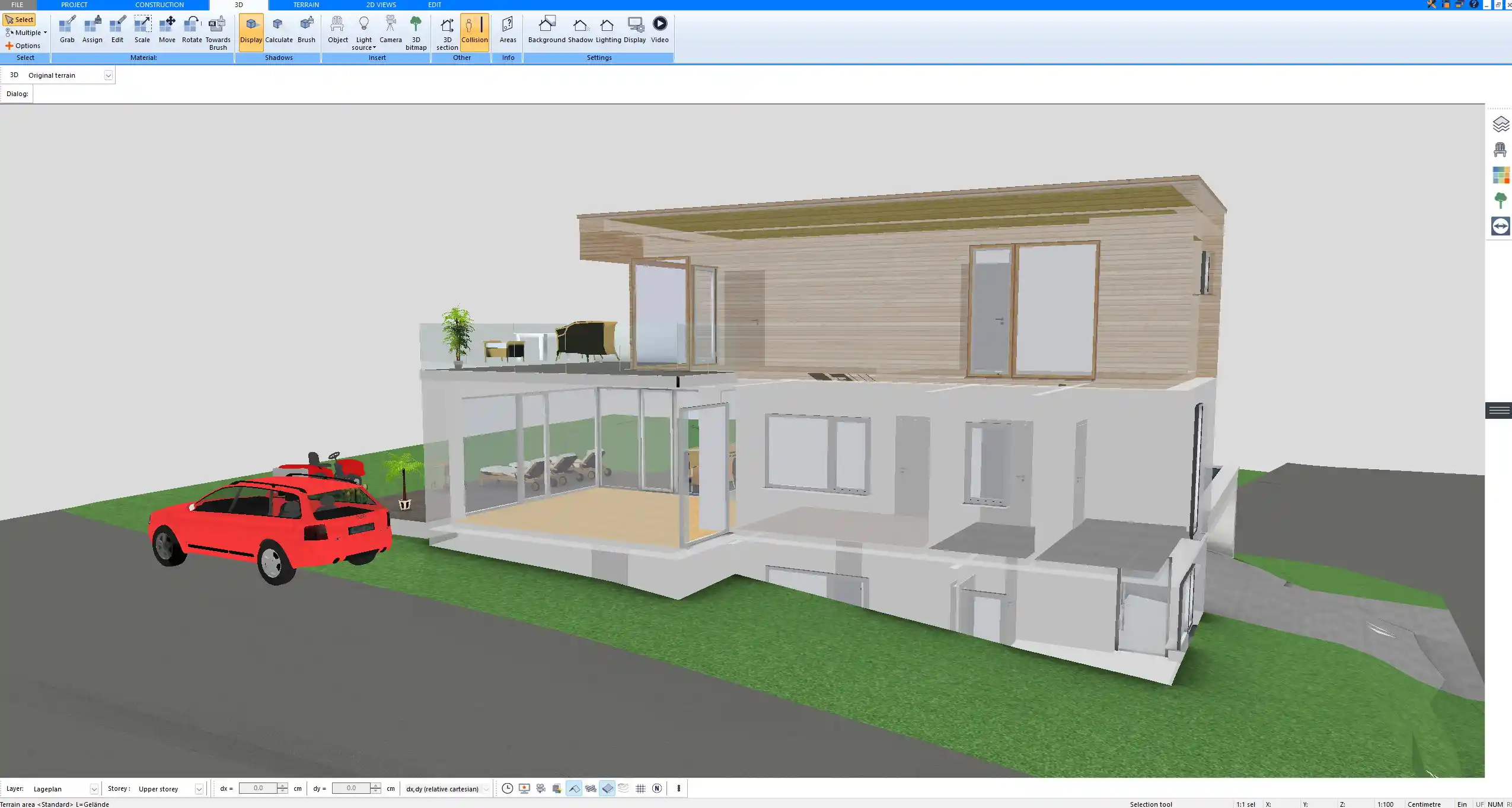 Visualization of extension materials and roof style created with Plan7Architect