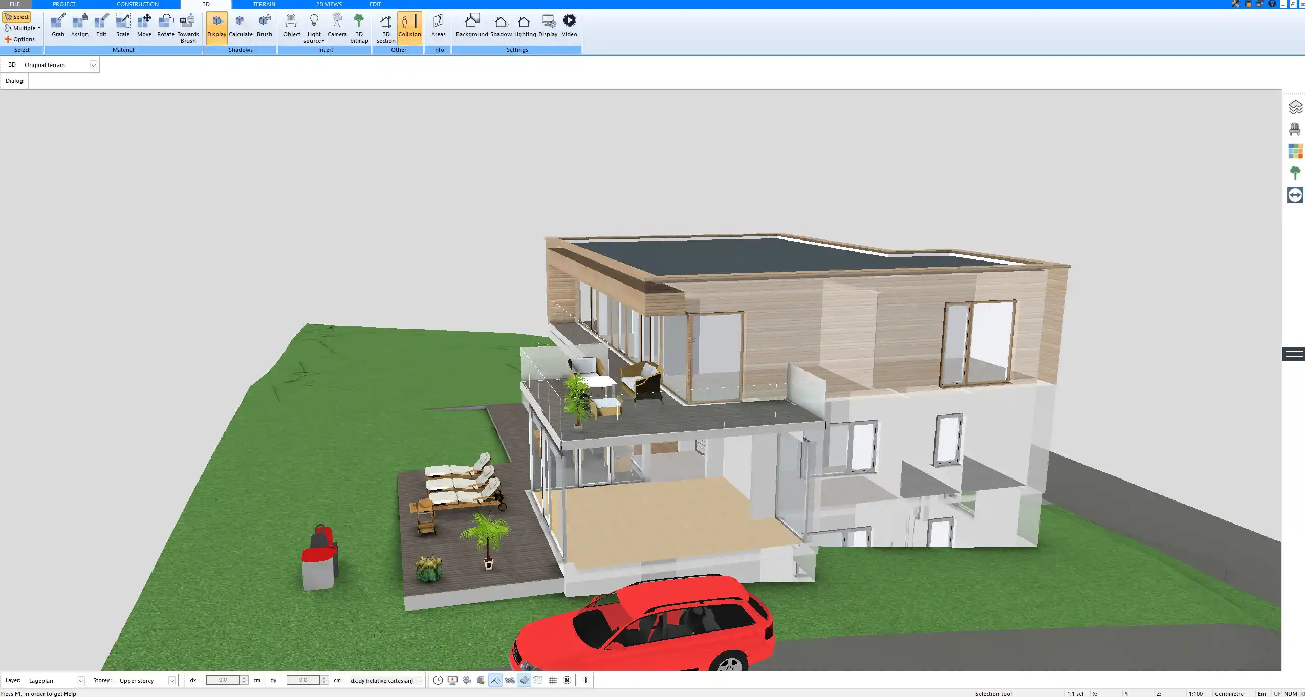 3D building model created with Plan7Architect – complete residential design with detailed roof structure and exterior walls