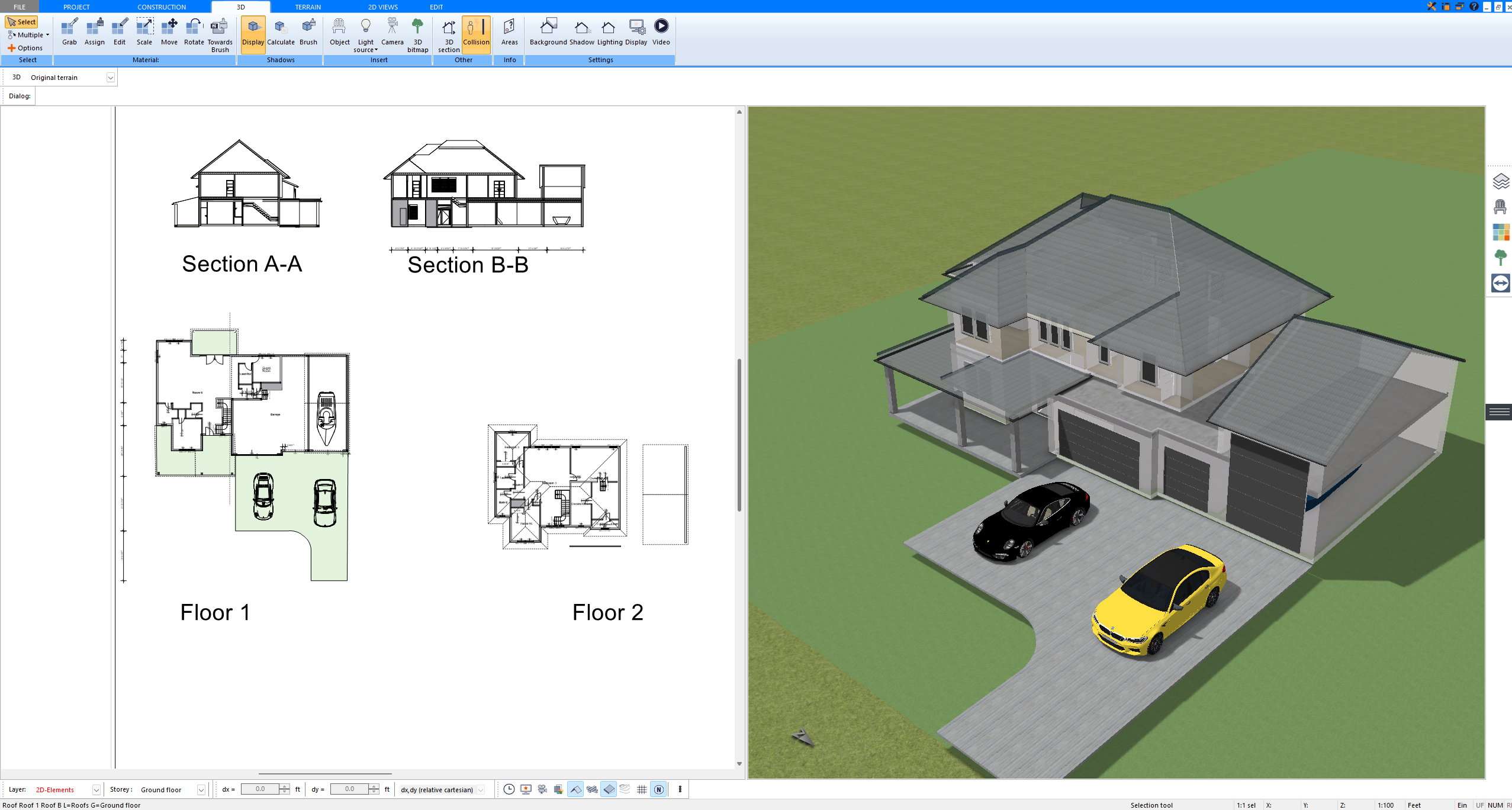 Automatic building section generated in Plan7Architect