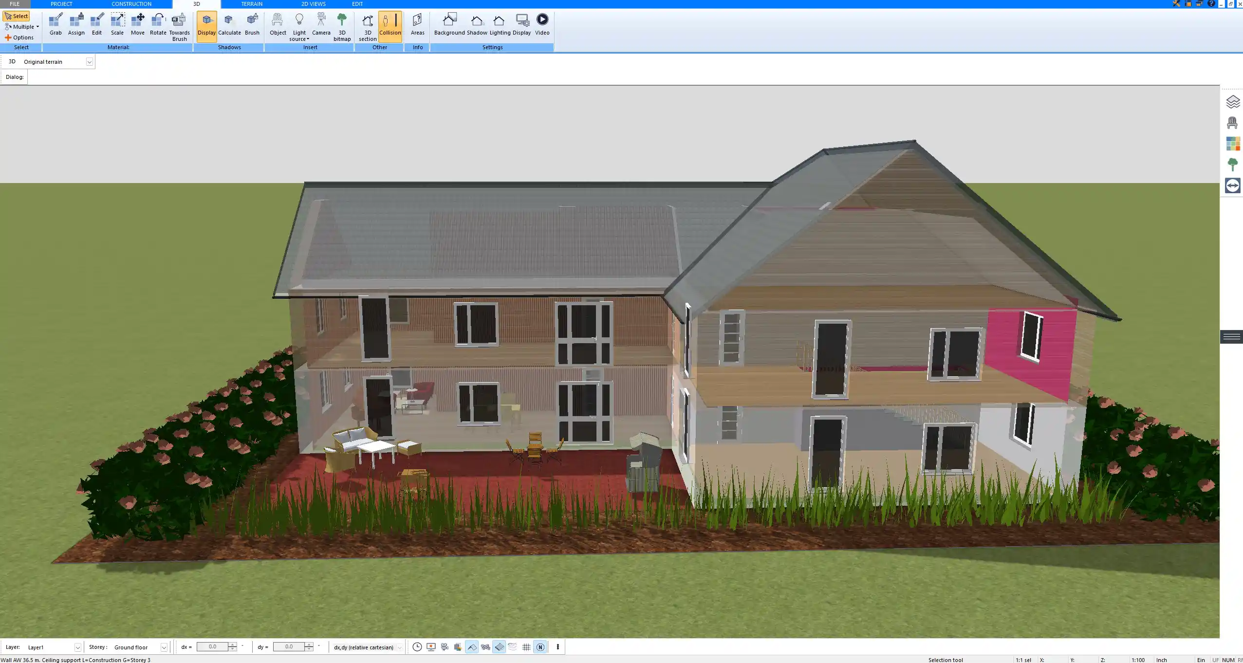 Complete construction drawing layout sheet with floor plan and elevations exported from Plan7Architect