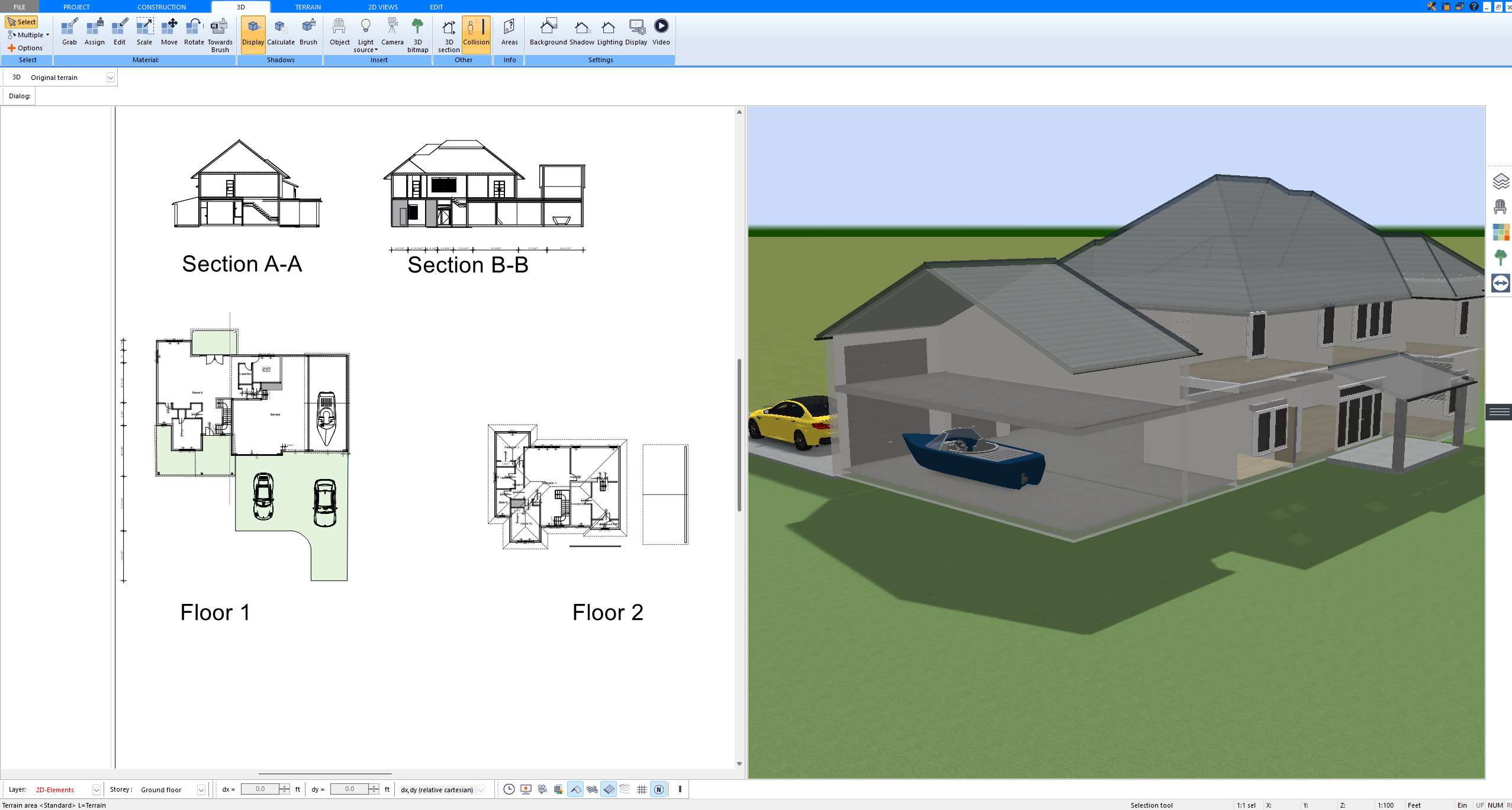 Detailed construction drawing exported from Plan7Architect with precise measurements