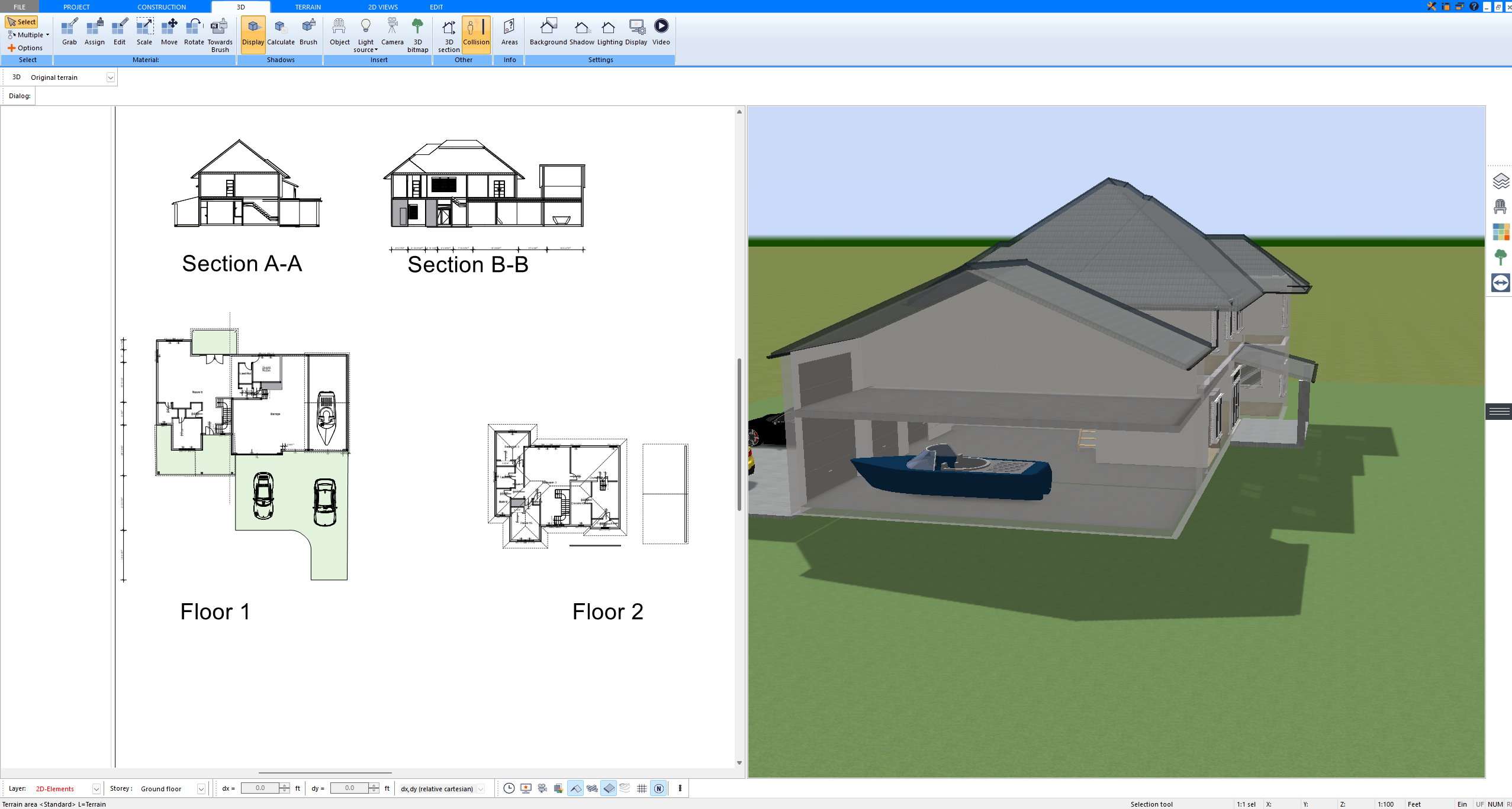 Detailed construction section designed and rendered with Plan7Architect