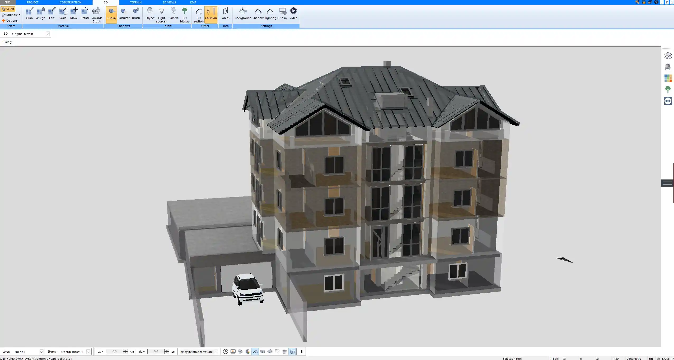 Exterior rendering of a commercial building modeled in Plan7Architect