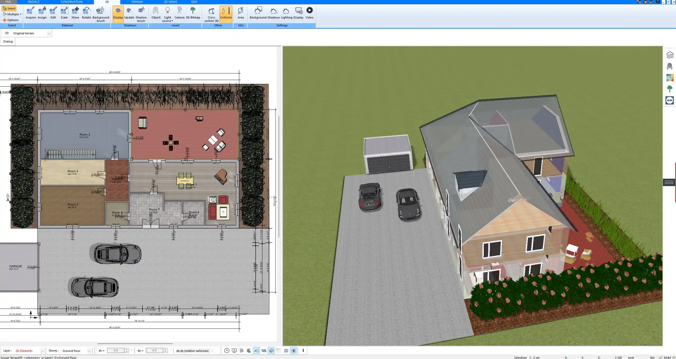 Floor plan created with Plan7Architect showing precise wall dimensions, room layouts and construction details