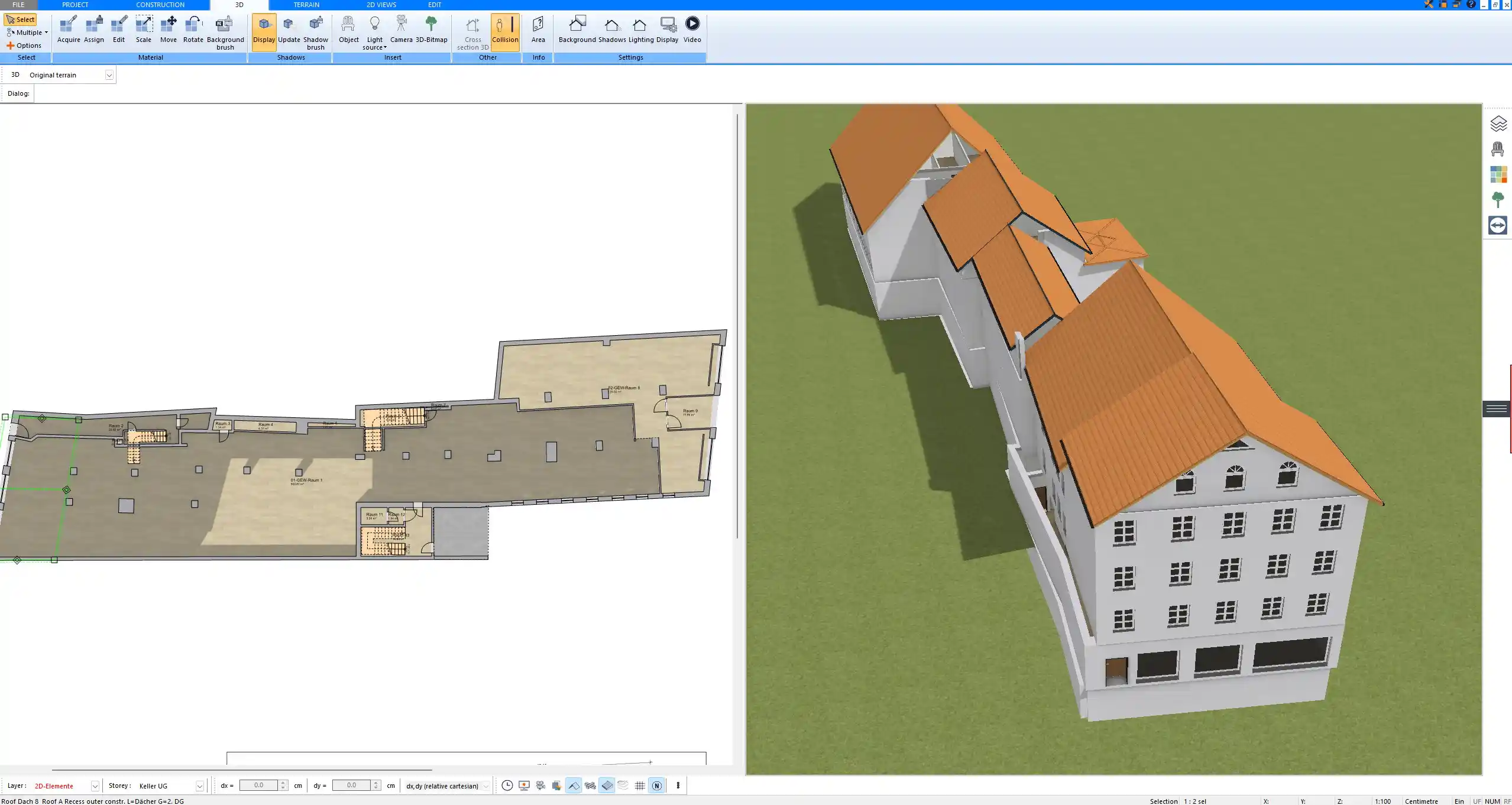 Floor plan created with Plan7Architect – precise 2D drafting with editable wall dimensions and construction details