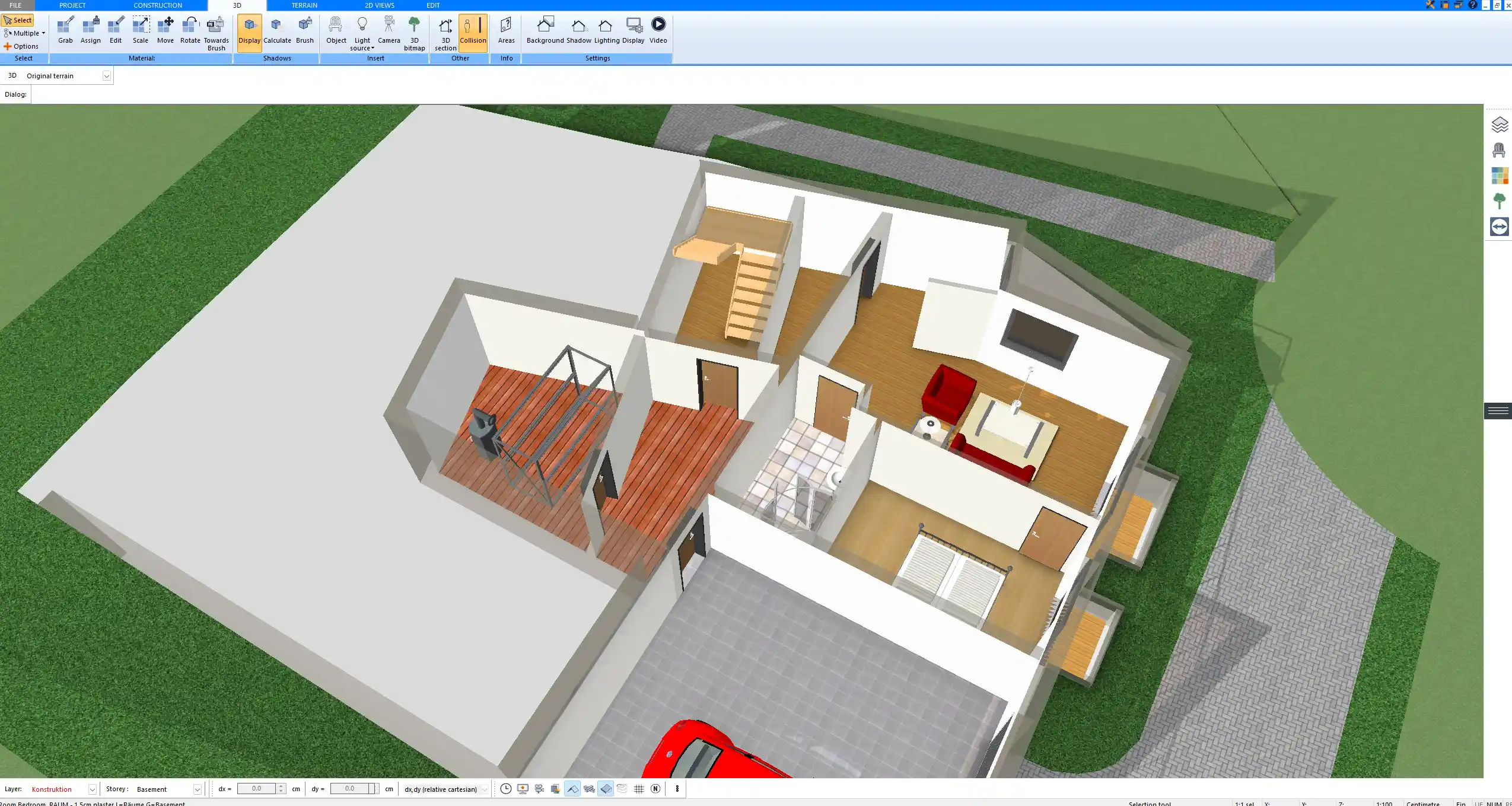 Interior 3D visualization created with Plan7Architect showing room layout and ceiling height configuration