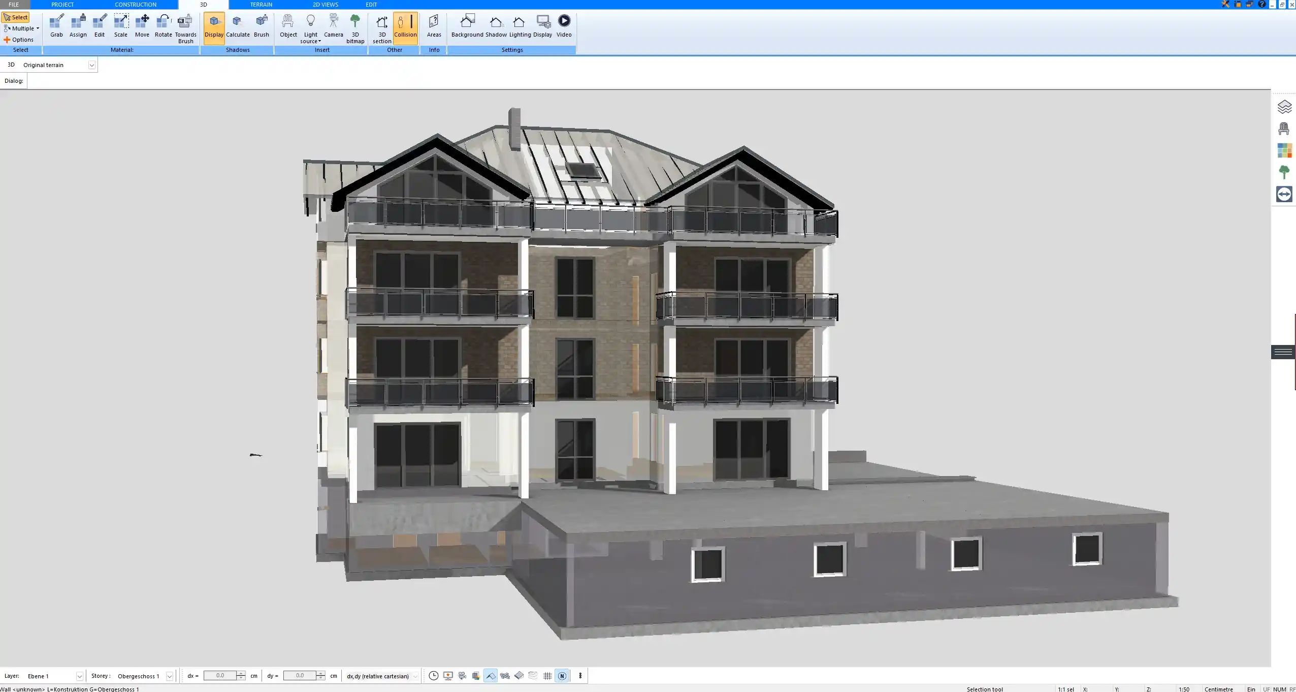 Multi-story commercial office design modeled in Plan7Architect – structured wall layout and vertical alignment