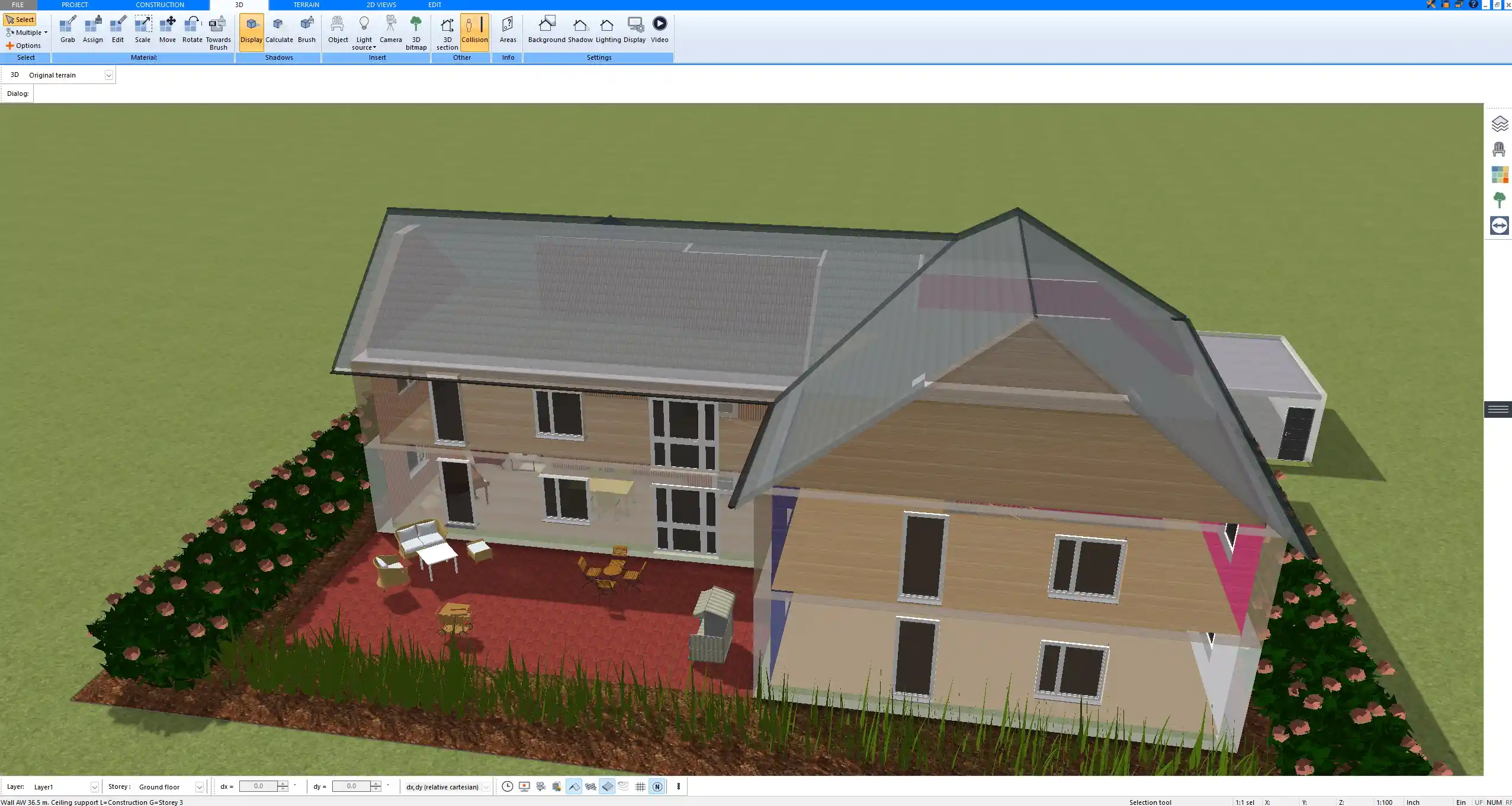Roof construction designed using Plan7Architect with adjustable pitch and dormer elements