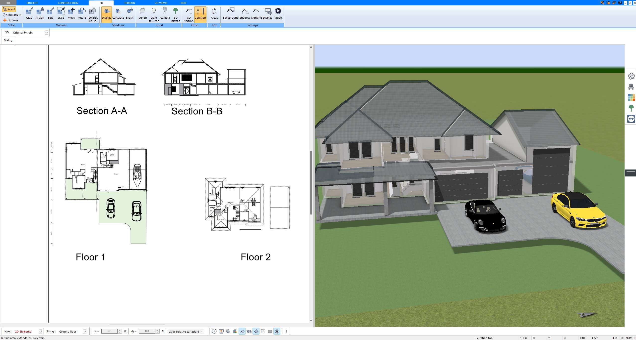 2D floor plan created with Plan7Architect Pro, showing the interior layout, room dimensions, doors, windows, and stairs of the house