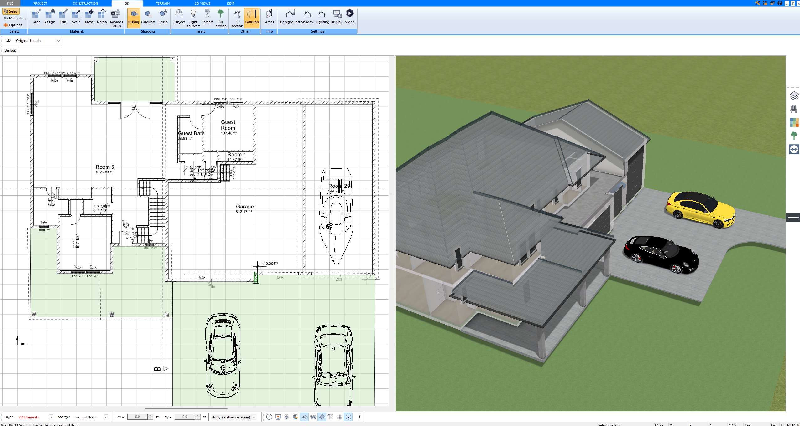 Complete 2D floor plan created with Plan7Architect Pro, showing walls, rooms, doors, windows, and accurate dimension