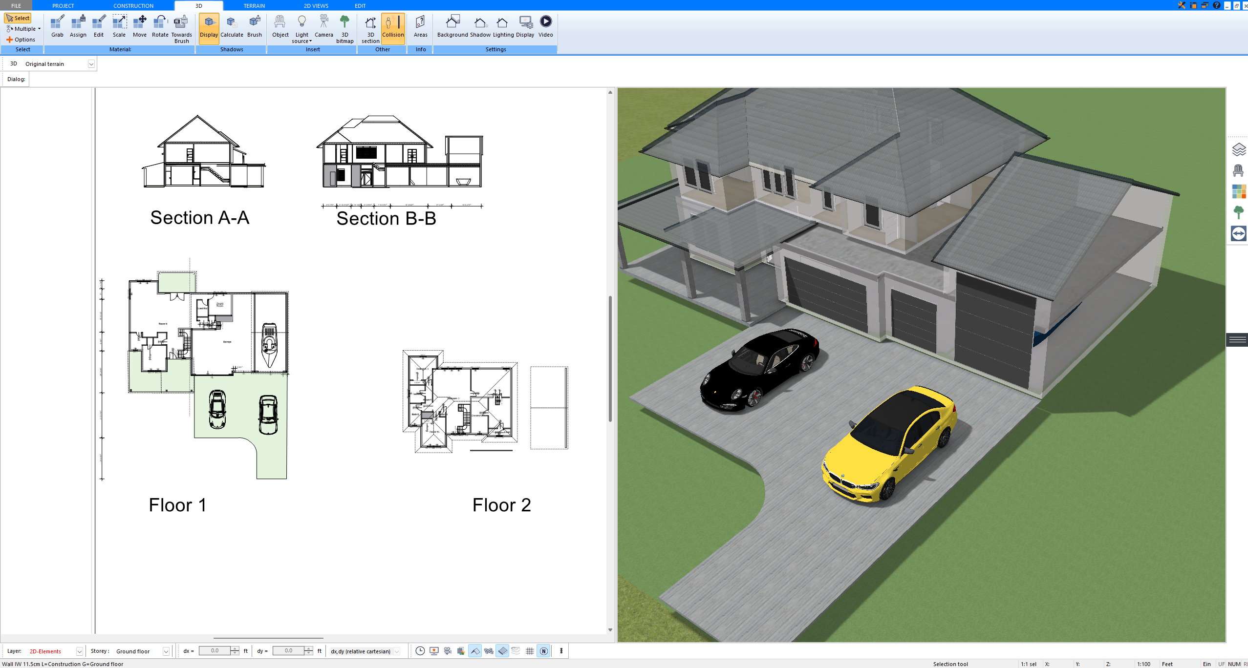 Floor plan and 3D model created with Plan7Architect Pro to show the difference between a simple layout and a visual house design