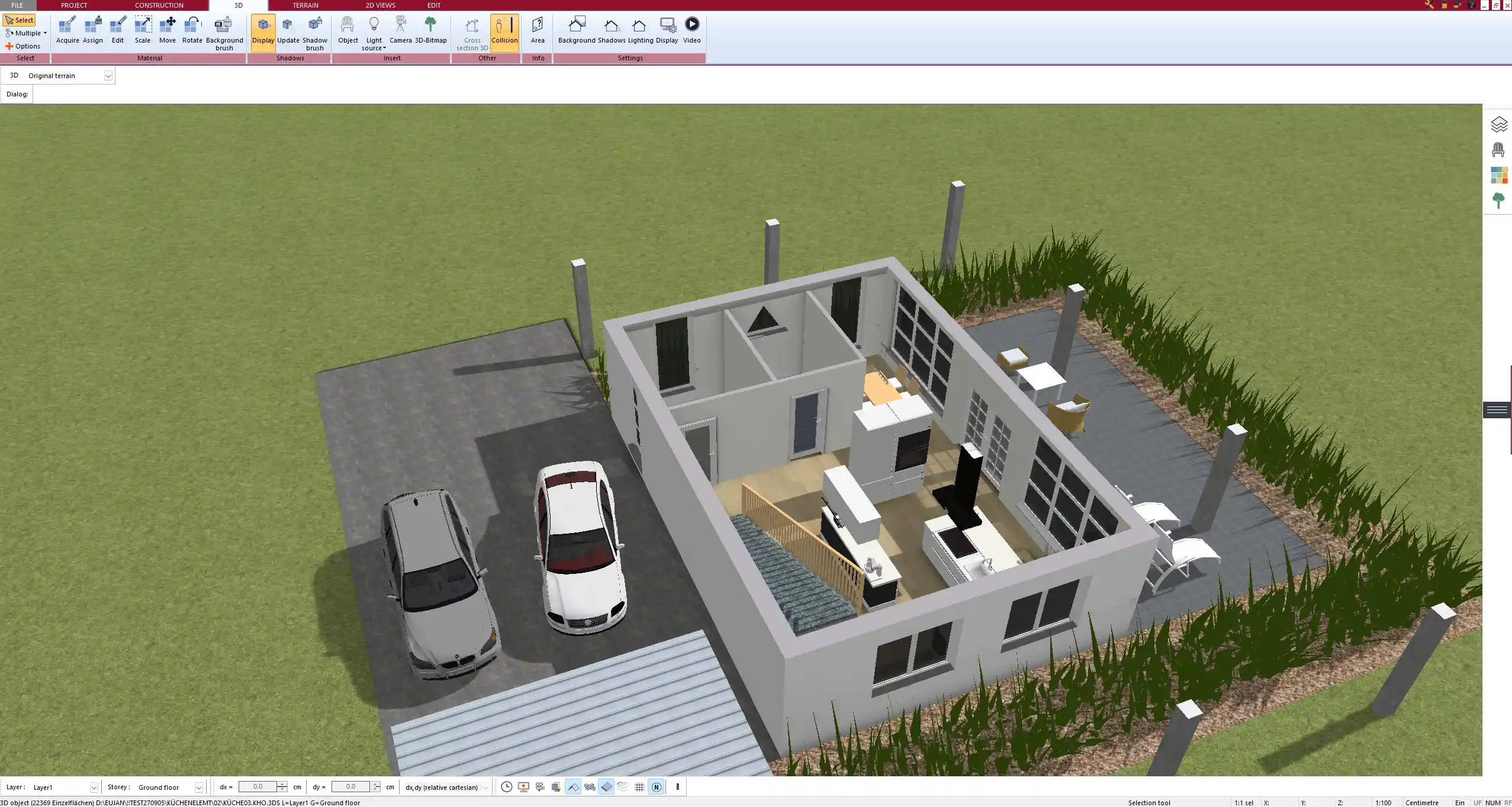 Room layout created in Plan7Architect Pro with walls, doors and furniture placement