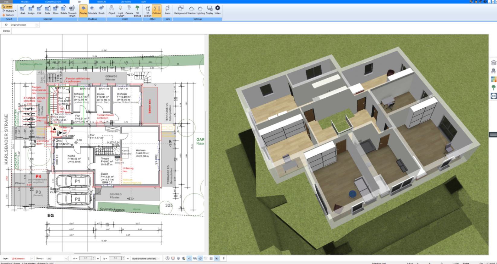 3D floor layout with rooms ready for electrical planning in Plan7Architect