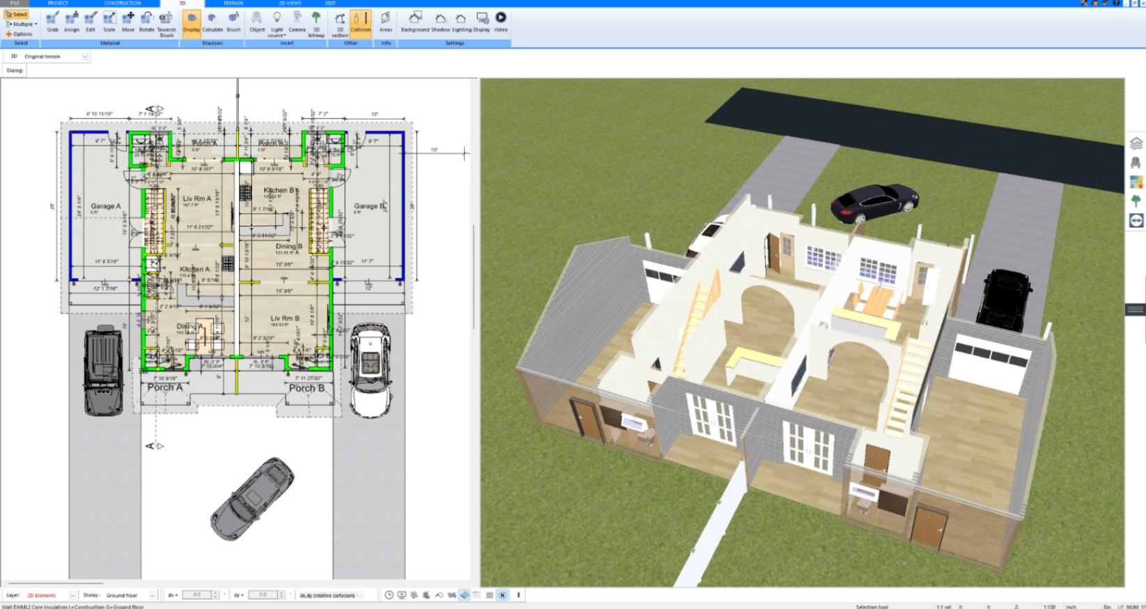 3D floor plan view of a two-story house interior designed with Plan7Architect