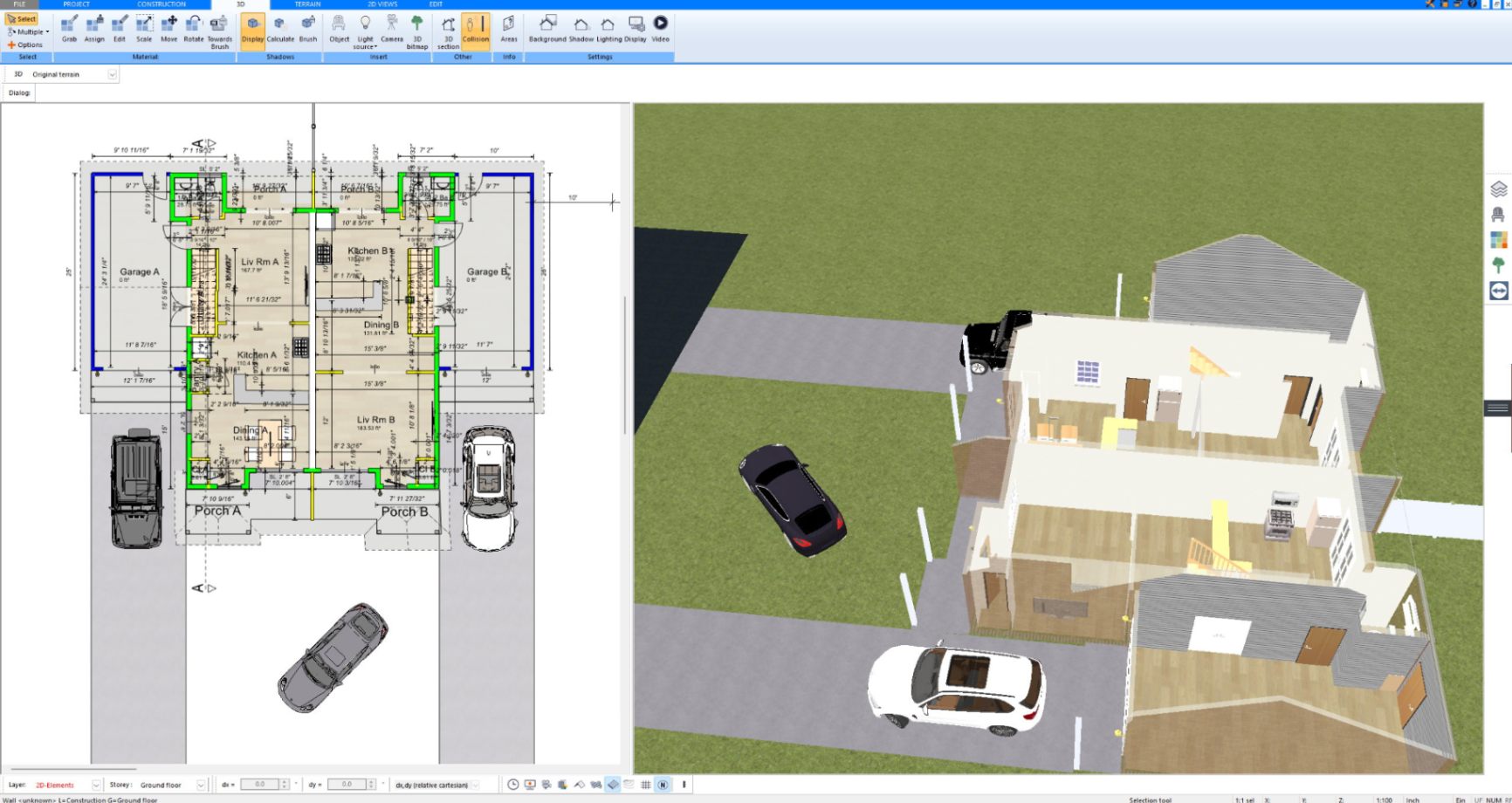 3D interior cutaway of a house for planning outlets and lighting in Plan7Architect