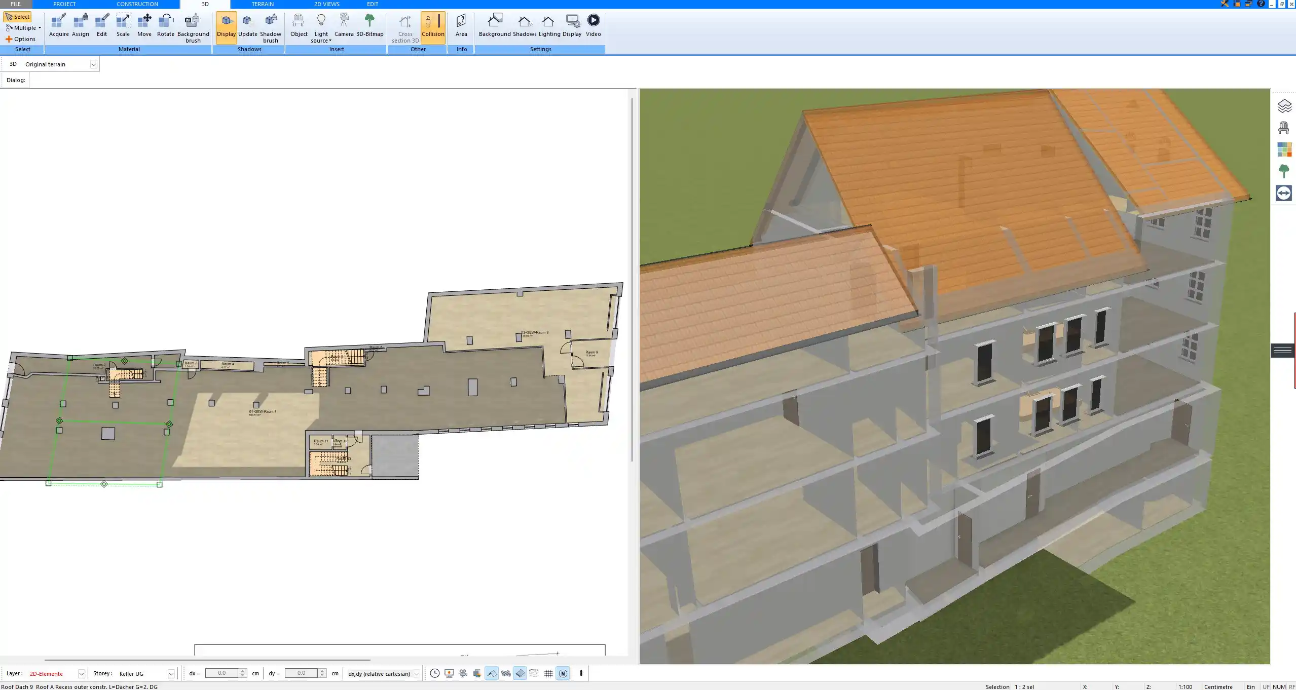 3D model of a multi-storey building created with Plan7Architect showing stacked floor levels