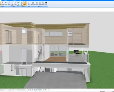 3D section view created with Plan7Architect showing a house on a slope with a basement level