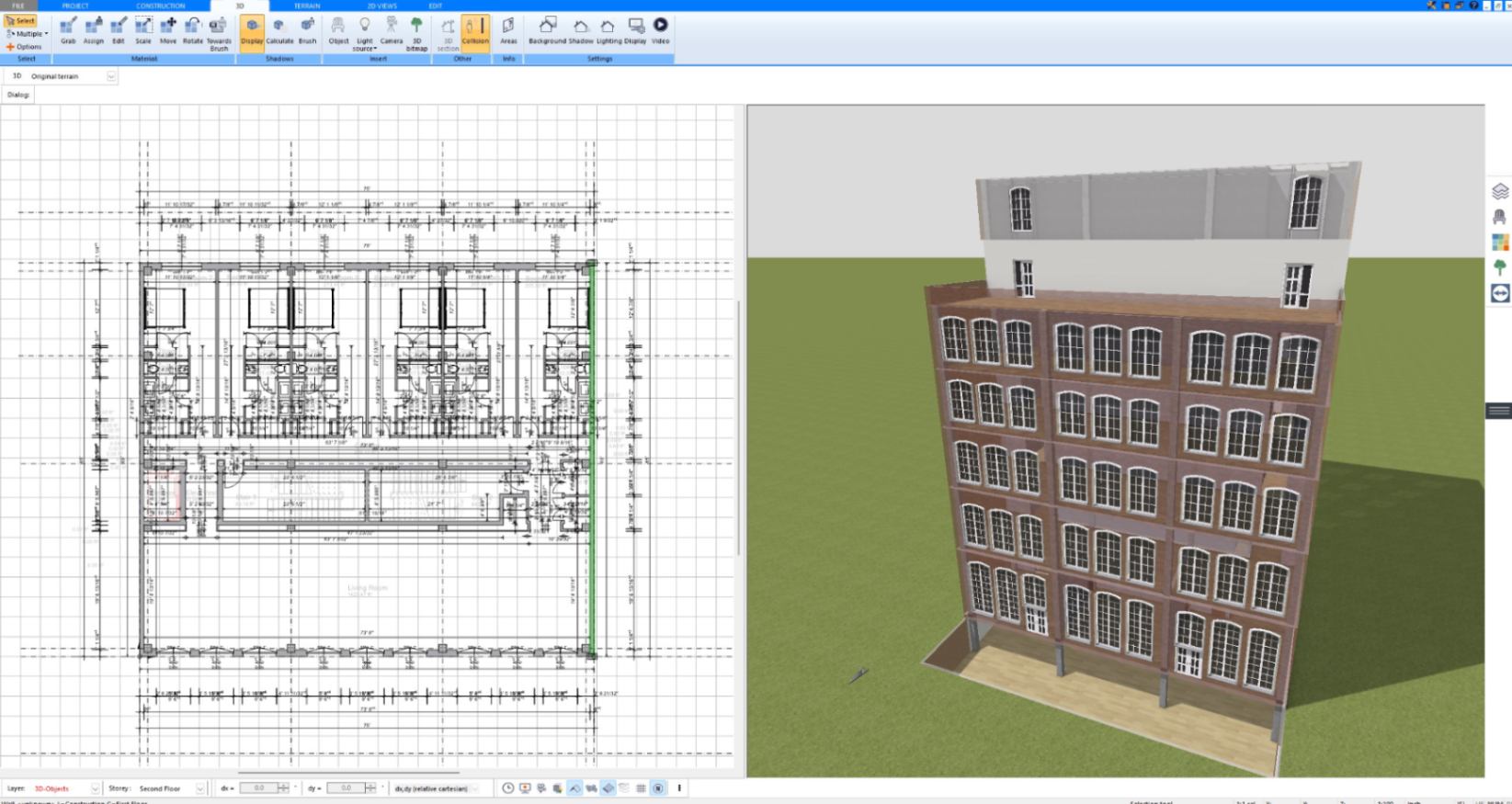 Apartment building facade with windows designed in Plan7Architect