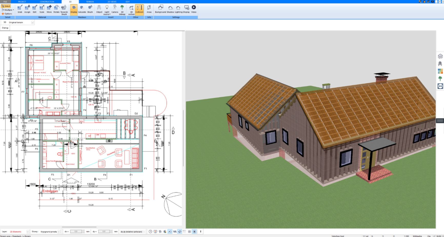 Barn style house with metal roof and porch planned in Plan7Architect