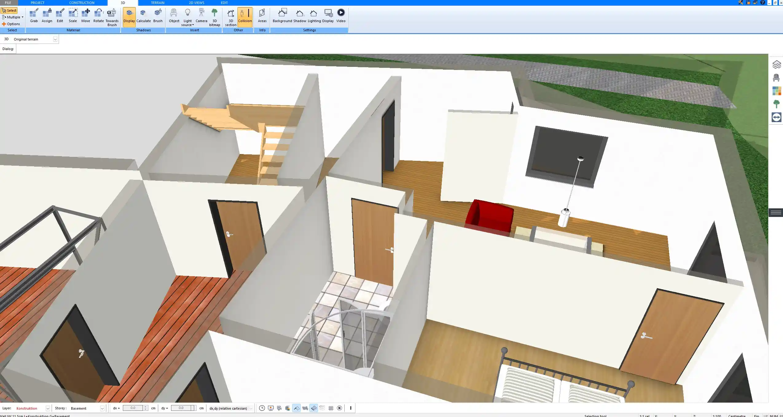 Bathroom with round shower enclosure planned in 3D with Plan7Architect