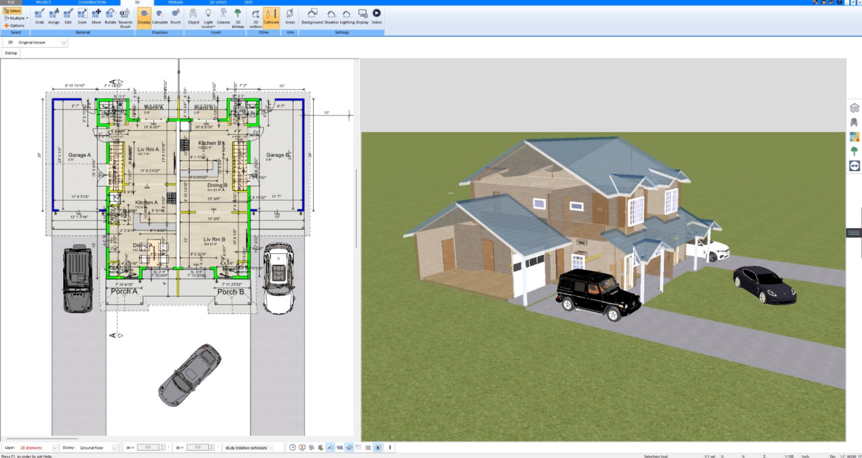 Custom two-story house plan with garage designed in Plan7Architect