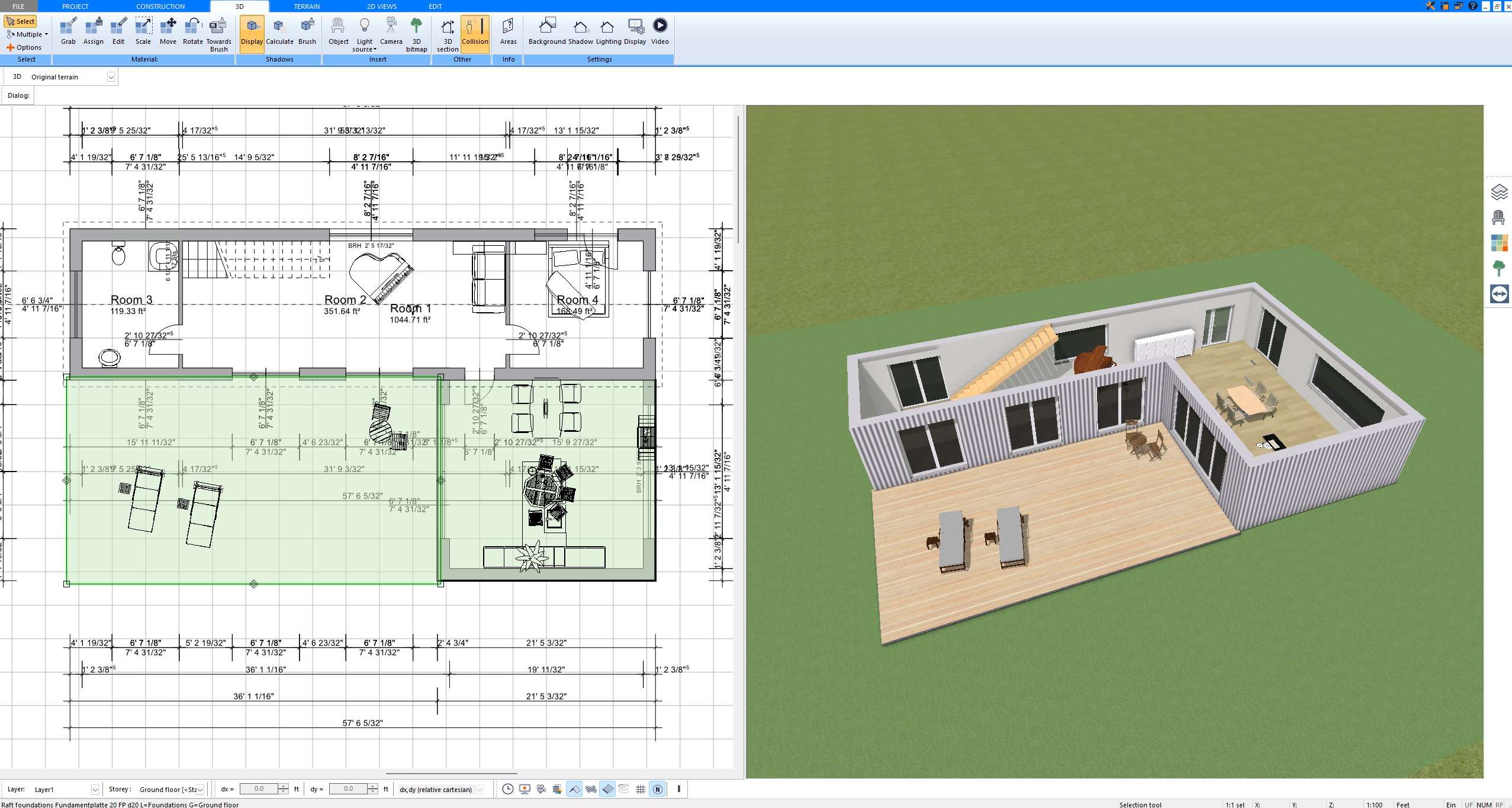 Floor plan of a compact single-story home with 3D model created in Plan7Architect