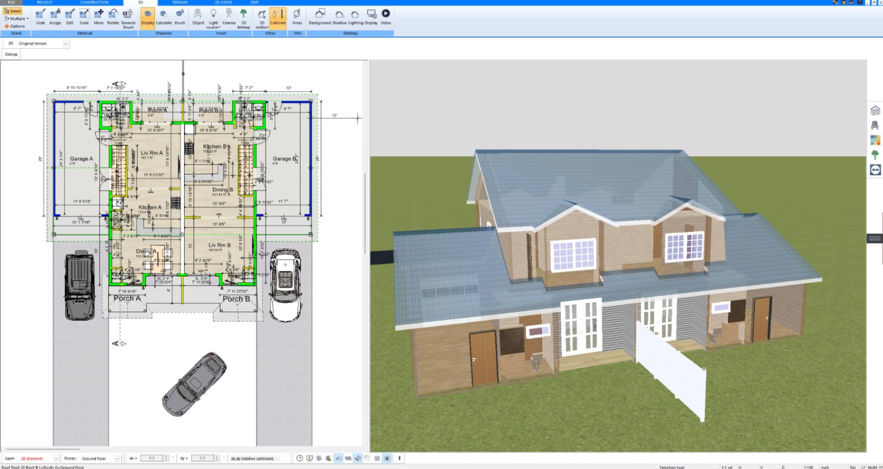 Front view of a two-story family house planned in Plan7Architect