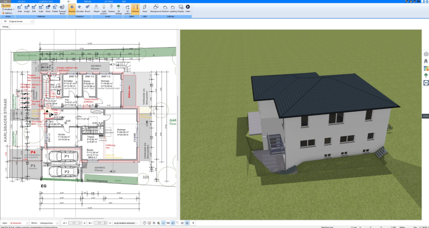 House with garden and terrain planned in 2D and 3D with Plan7Architect