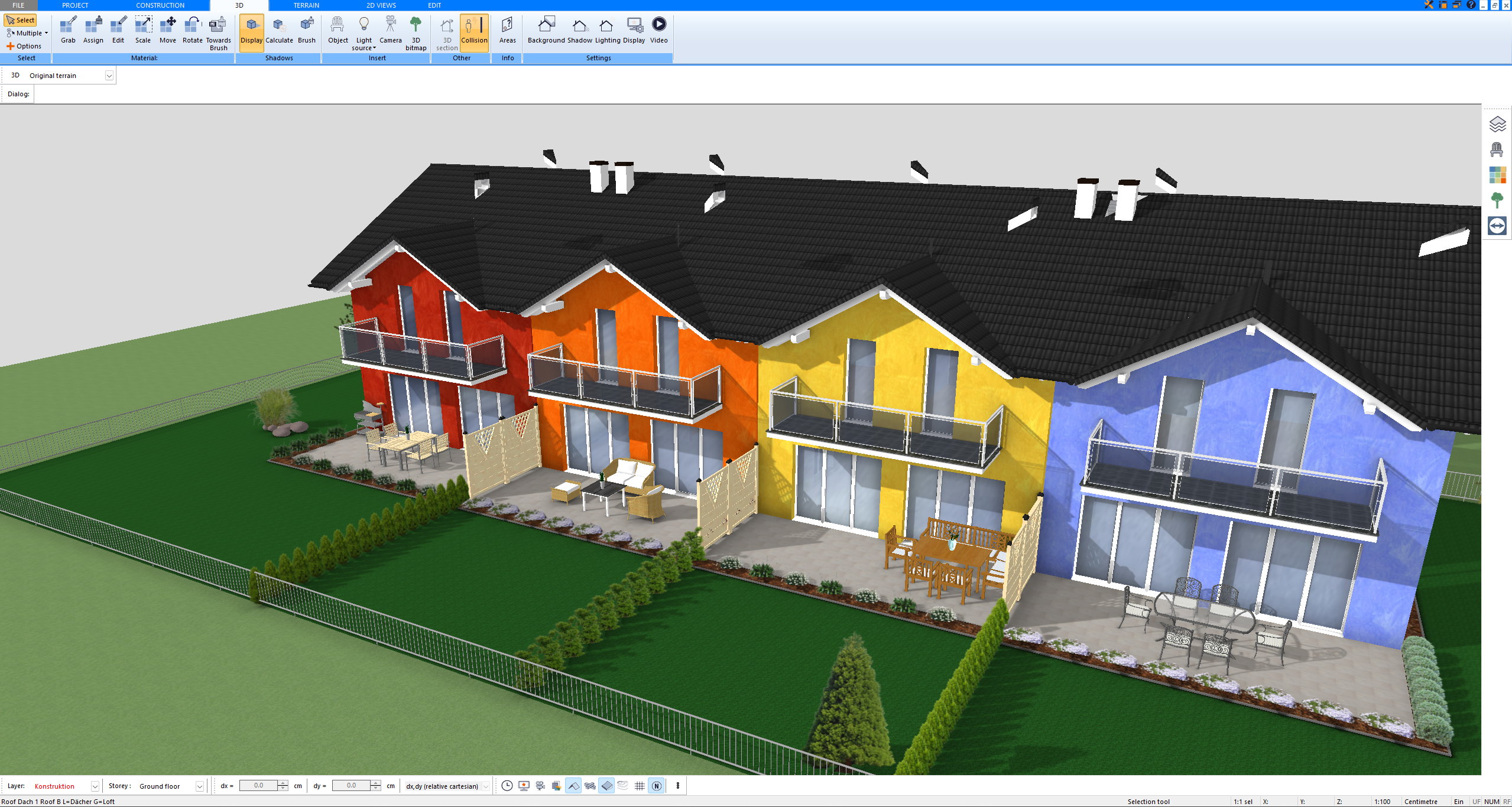 Row houses with private patios and balconies designed in 3D with Plan7Architect