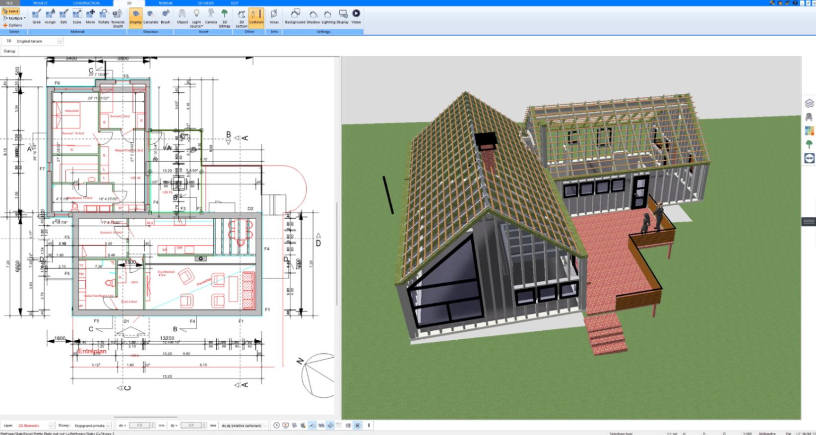Timber frame structure with roof trusses designed in Plan7Architect