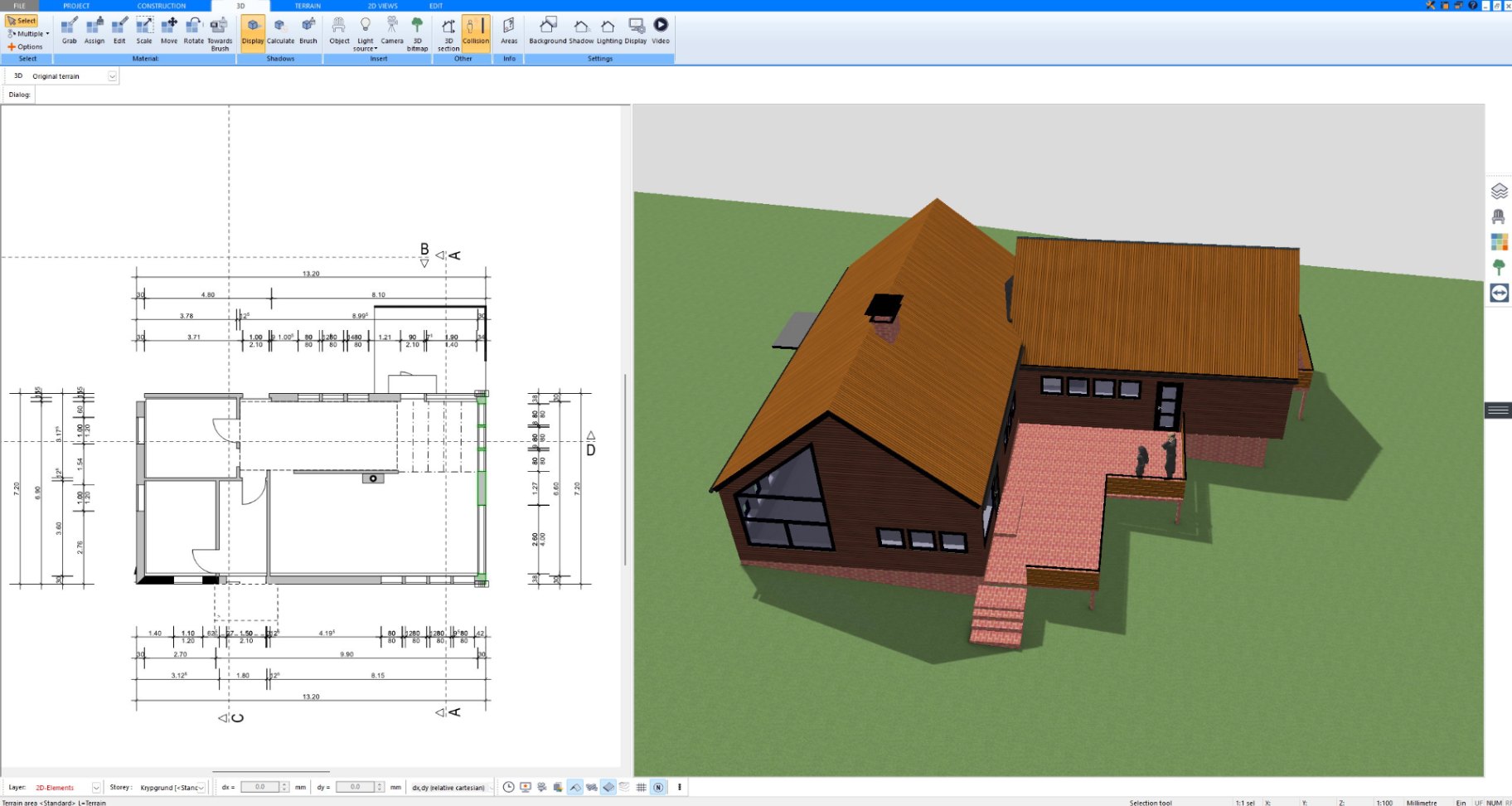Wooden house with large deck and stairs on a lot designed in Plan7Architect